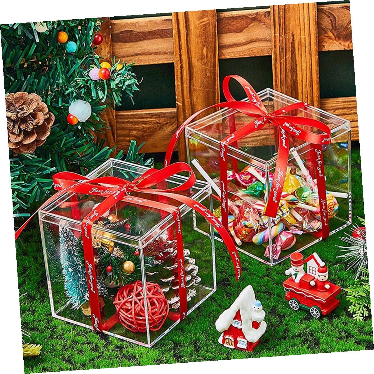 HOMSFOU 14pcs Acrylic Storage Boxes with Lids 6.5x6.5x6.5cm 210ml Square Candy and Jewelry Containers Packaging for Party and Use