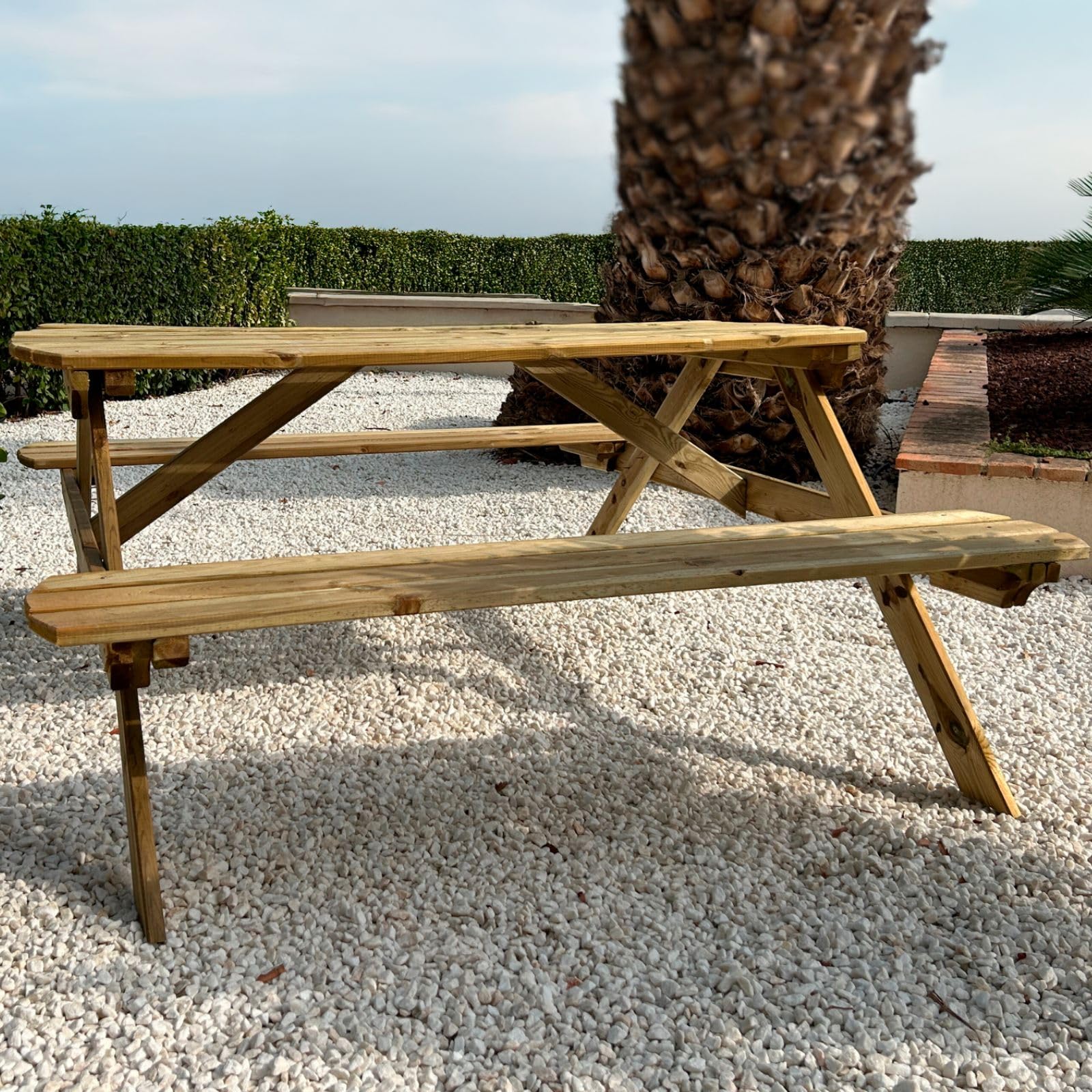 PLANTAWA Rodzinny stół piknikowy 170 cm szer. x 160 cm dł. x 72 cm (wys.) dla 6-8 osób, kempingowy pojemnik na przekąski do domu, drewniany stół z ławką, meblami ogrodowymi i tarasem