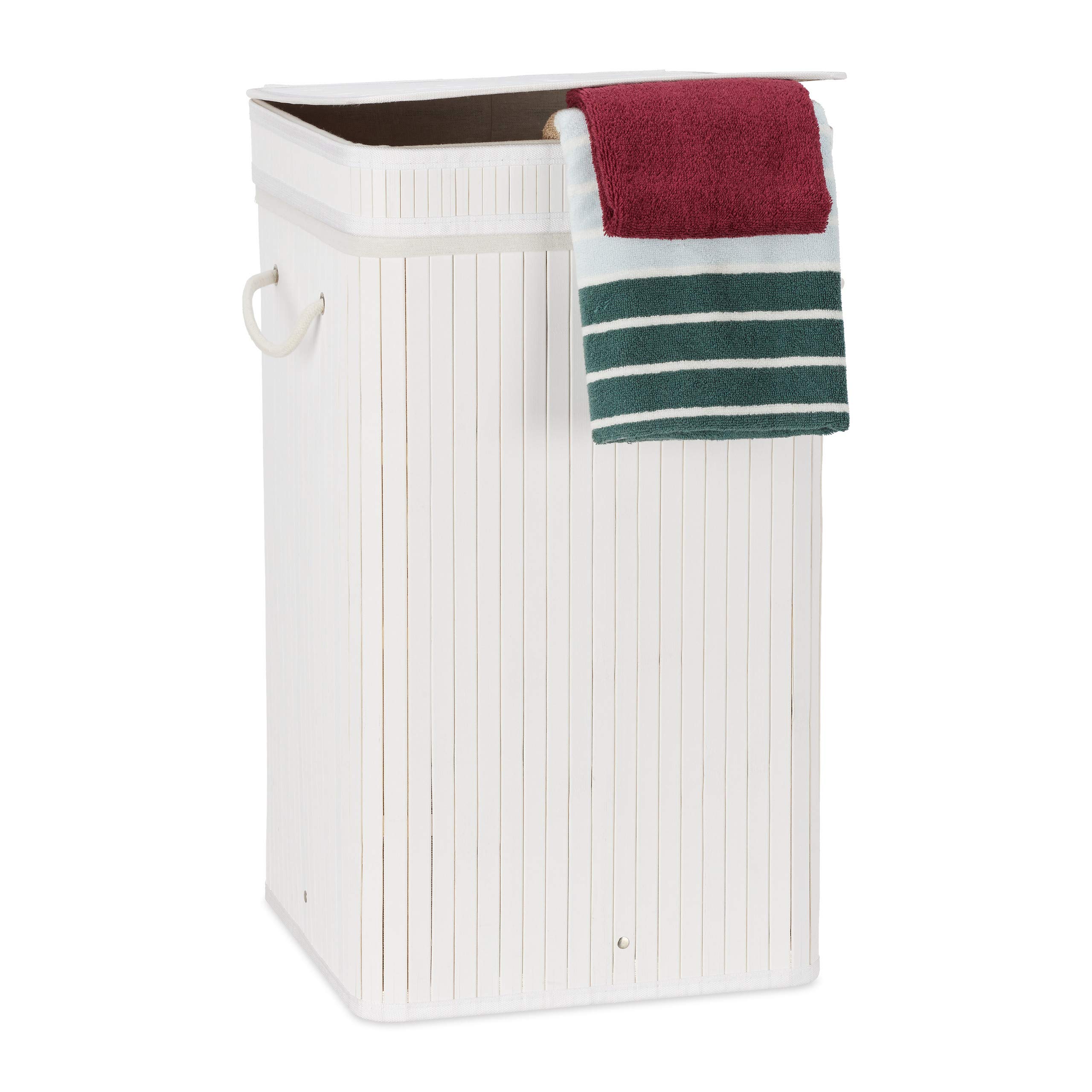 Panier à linge en bambou blanc 70 litres pour une buanderie ordonnée et une routine simplifiée