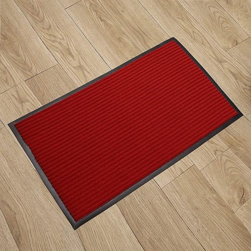 Tapete rojo de 16 x 24 pulgadas con parte trasera de goma, duradero, antideslizante, tapete de entrada para zapatos, tapete rascador de zapatos para