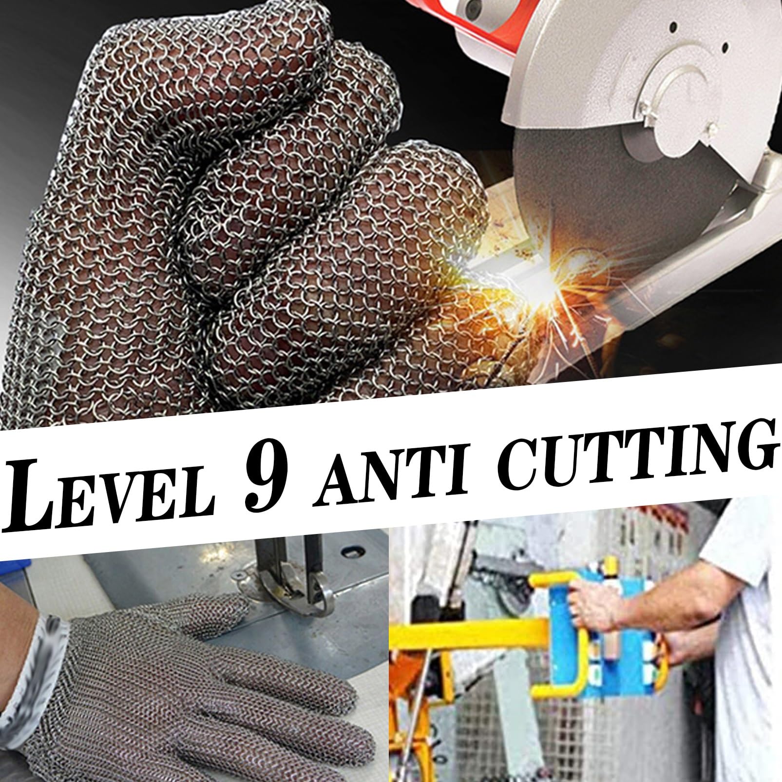 Gant Anti Coupure Gants De Travail De Sécurité Anti-coupure En Acier Inoxydable 304L, Gants Universels Anti-couteaux For Hommes Et Femmes, Main Gauche Et Droite(L)