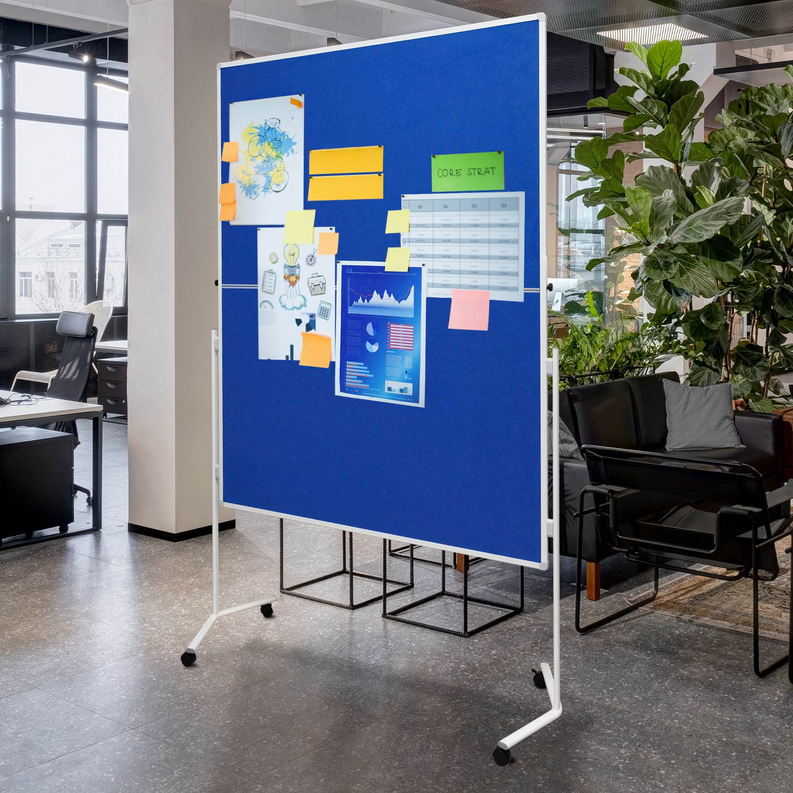 Moderationstafel FOLD - Filz-Metaplanwand 120x150 cm - klappbar Blau | Moderationswand mit Filz- Oberfläche & Rollen - mobil & beidseitig nutzbar - Pinntafel ideal für Büro, Schule & Seminare