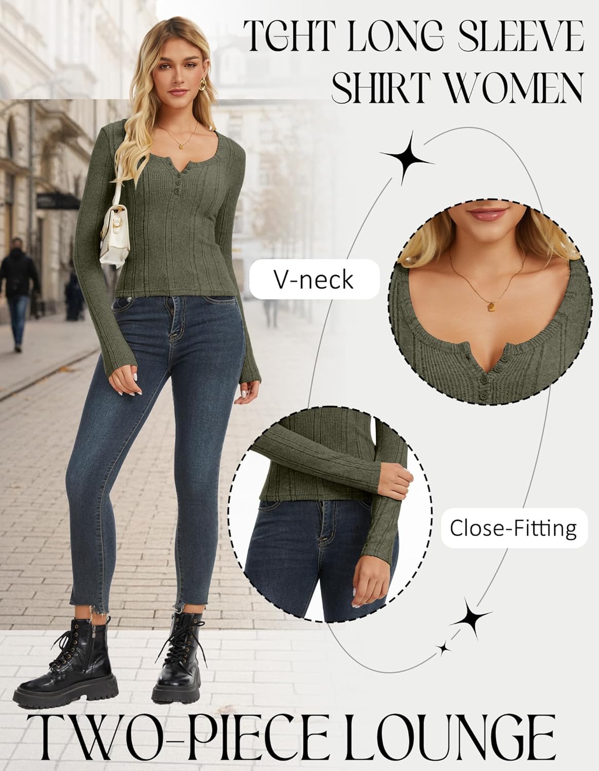 Women Long Sleeve Henley Shirt Button Up Tee Slim Fit Ribbed Knit Blouse Casual Fall Basic 2025 Fashion Tunic Top - Image 7