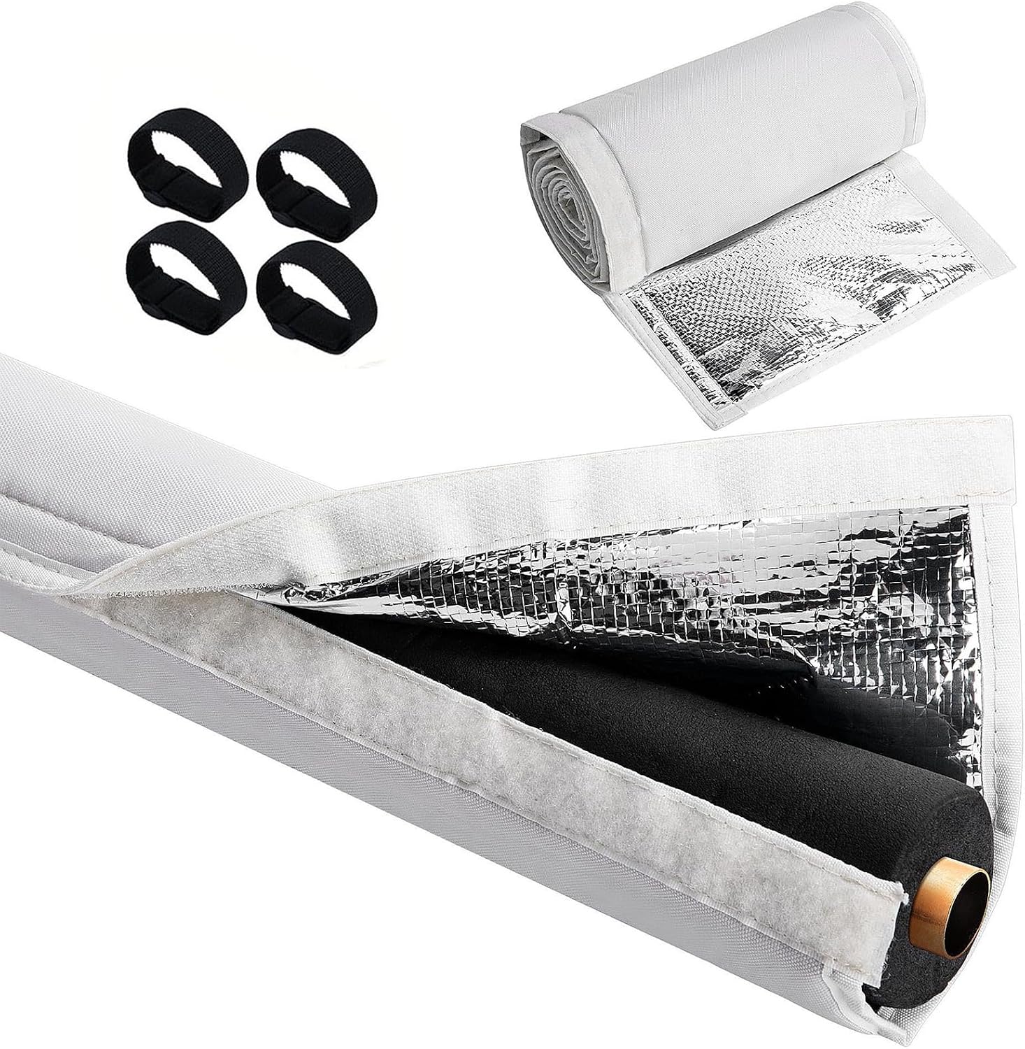 Outdoor HVAC Copper AC Line Insulation Wrap Cover, 72x10.2 Inch Flexible 600D Oxford AC Hose Insulation Sleeve, Foam Insulation Duct for All Season