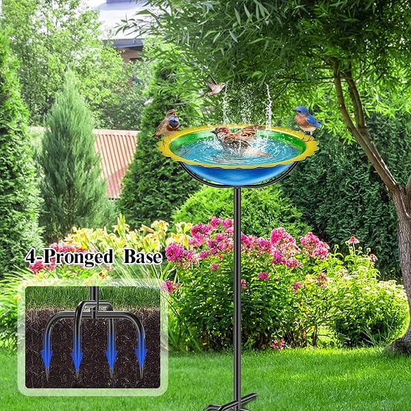 Vasca per Uccelli con Supporto 31 cm, Bagnetto e Mangiatoia in Metallo, Altezza 101 cm, Blu e Giallo, per Giardino e Patio - 5