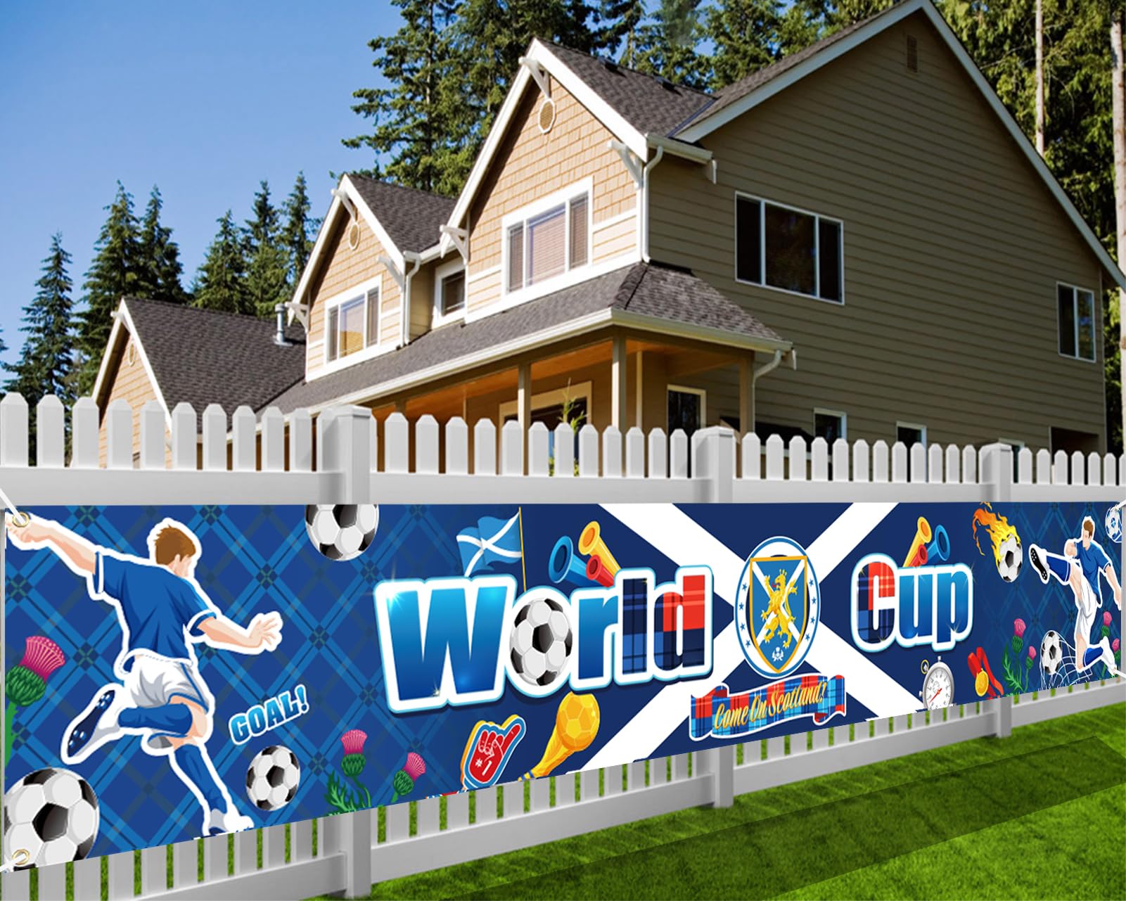 DPKOW Scottish Football Banner World Football Decorations 2026, Long Fabric Scotland Football Photo Backdrop Banner 2026 World Sports Tournament Party Decorations for Restaurant Bar Home, 270 * 40cm — image 1