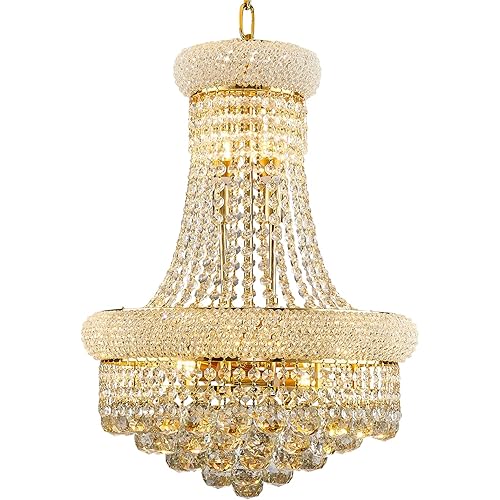 chandiry 10 Lights Gold Finish Empire Crystal Chandelier Lighting for Dining Room Living Room Foyer Hallway Bedroom Entryway (Dia 18'')