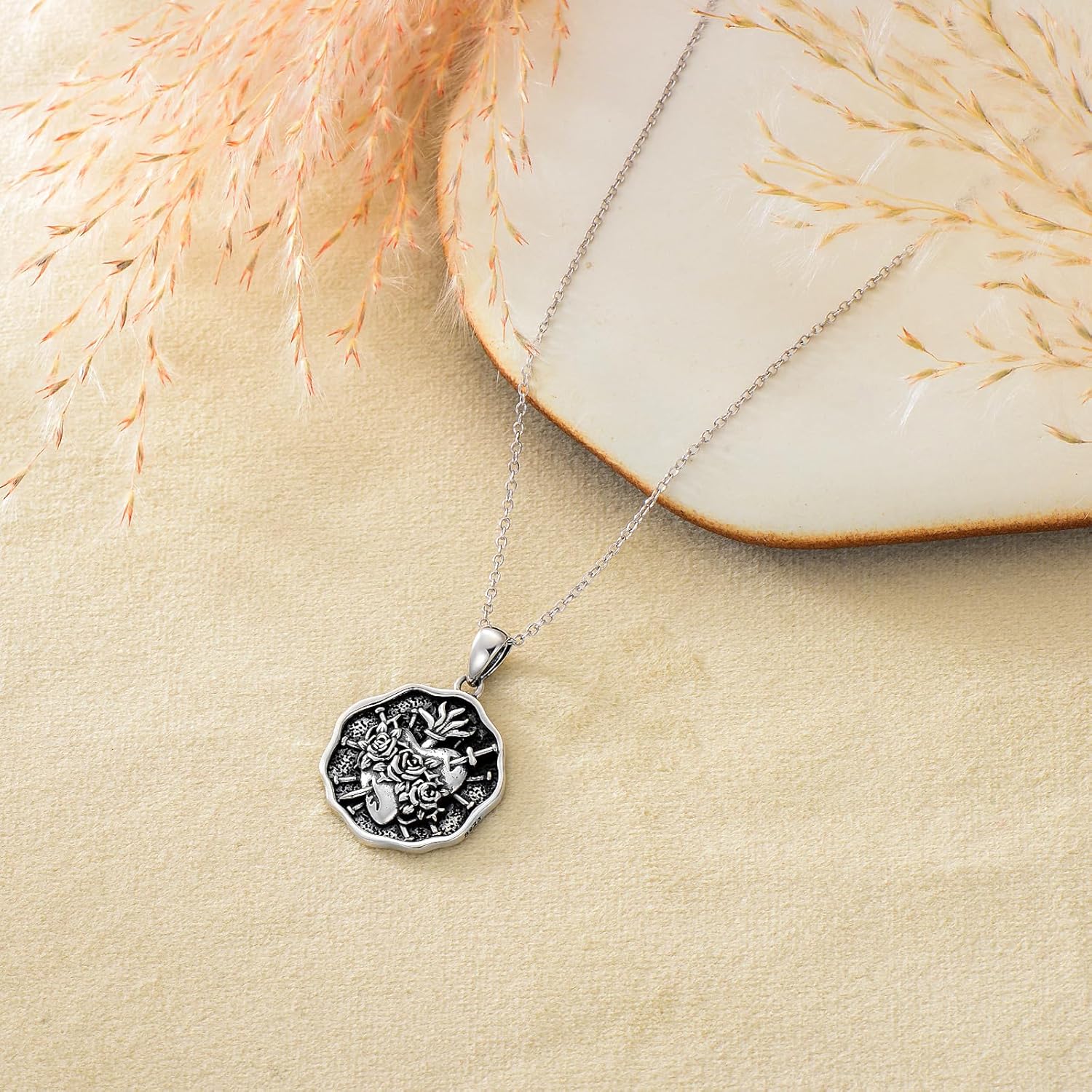 PELOVNY Chi Rho Necklace 925 Sterling Silver Alpha Omega Symbol Pendant Sacred Heart of Jesus Necklace Religious Christian Jewelry Gifts for Men Women - Image 4