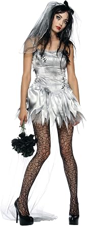 Seeing Red Sexy Zombie Bride Costume, Halloween Ghost, Corpse Cosplay Costume Size L Includes Dress, Veil, Train