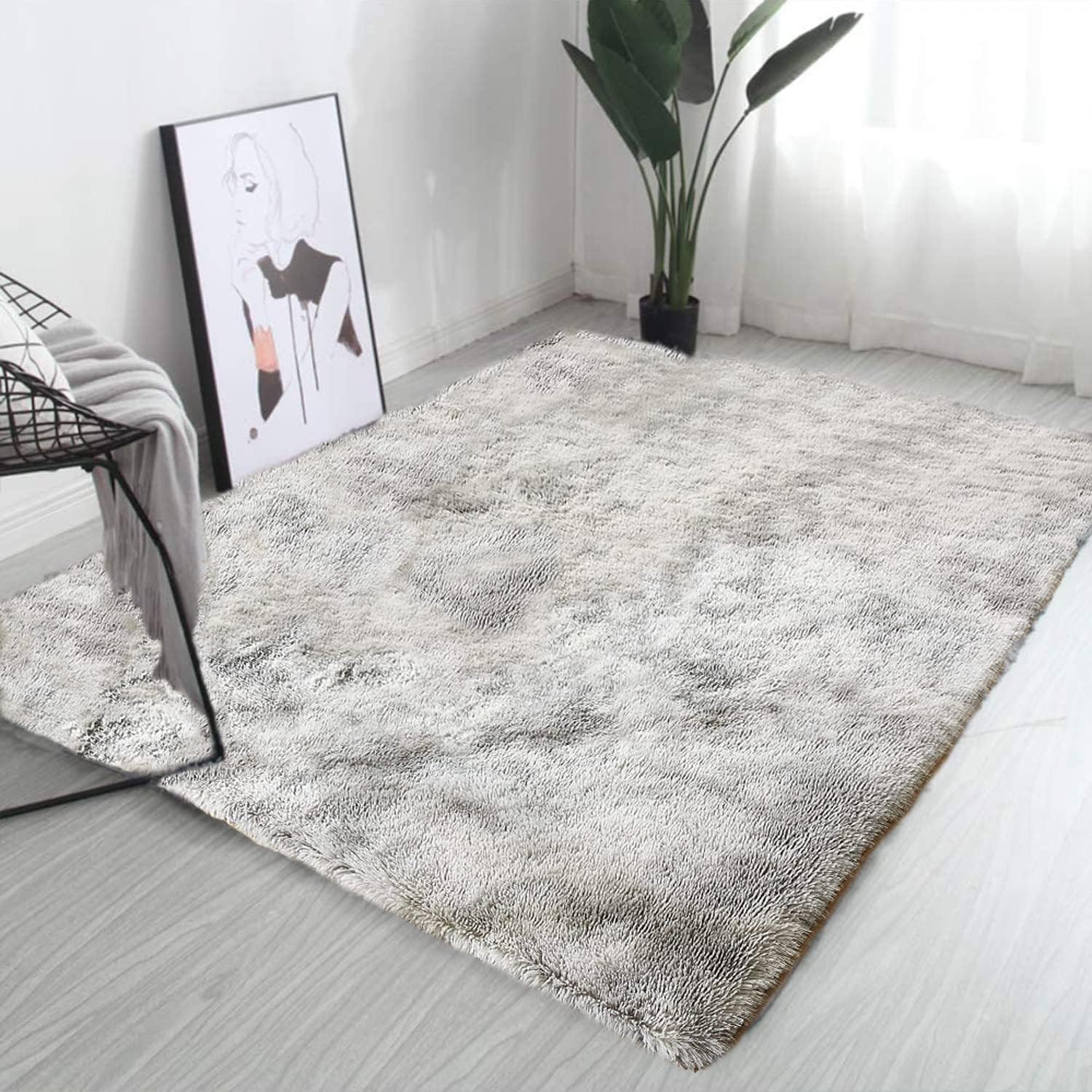 FlashLTD Fluffy Ultra Soft Shaggy Area Rugs for Bedroom Fluffy Carpet for Kids Room Bedside Nursery Mats (Grey White, 2' x 3')