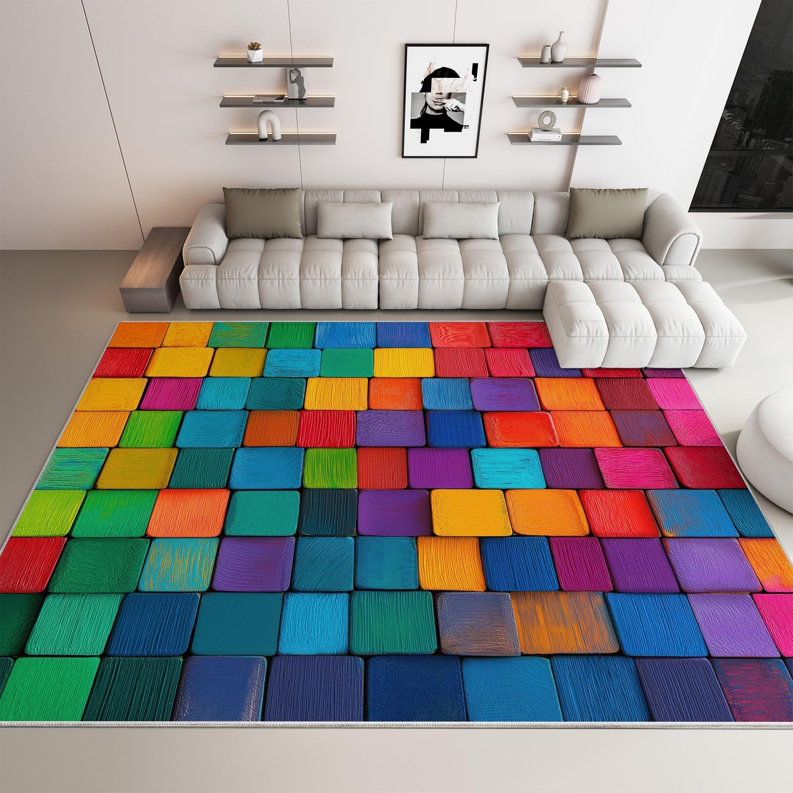 Tapis de couloir géométrique 3D abstrait grand format 180 x 260 cm