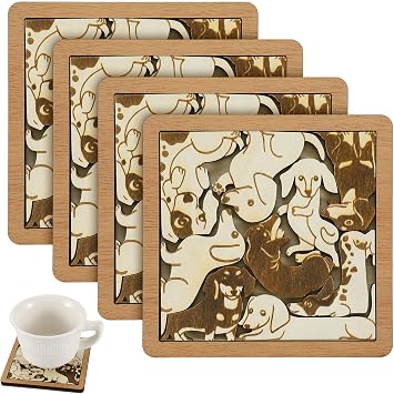 4 Pcs Dachshund Dog Puzzle Coasters Dog Wooden Coasters Gift for Dachshund Dogs Lovers Home Coffee Shop Desktop Decoration