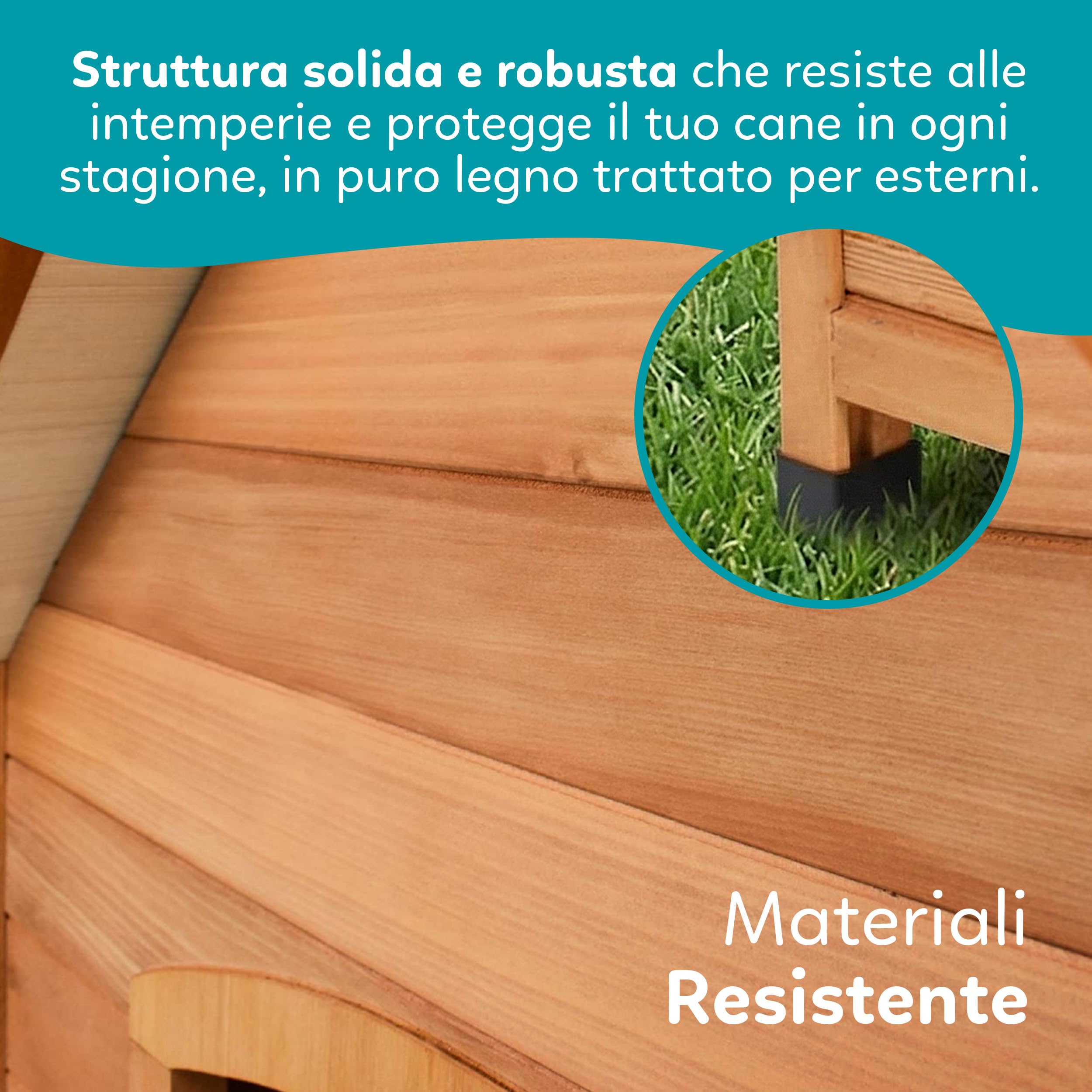 AQPET Cuccia per Cani in Legno M da Esterno con Tetto Spiovente Impermeabile e Tenda Termica, Casetta Cane Isolata per Interno ed Esterno, Resistente alle Intemperie, 87x116x96h cm