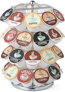 Nifty K Cup Holder – Compatible with K-Cups, Coffee Pod Carousel | 40 K Cup Holder, Spins 360-Degrees, Lazy Susan Platform, Modern Chrome Design, Home or Office Kitchen Counter Organizer