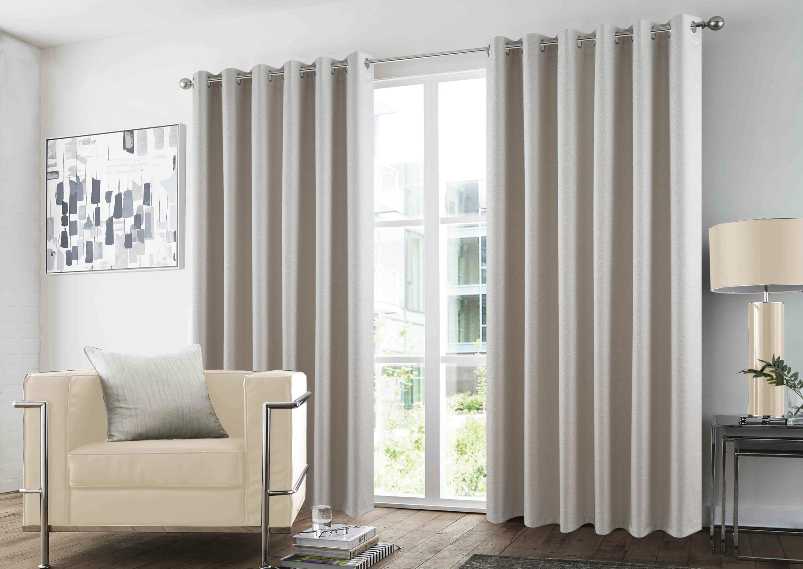 GC GAVENO CAVAILIA Pair of Glitter Curtains for Bedroom | Thermal-Insulated Door Panel Drapes Window Curtains | Room-Darkening, Light-Blocking, Noise-Reducing Eyelet Curtains, 66×72 Inch, Natural