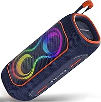 MusiBaby 80W Portable Bluetooth Speaker with RGB Lights, IPX5 Waterproof, 24H Playtime, BT 5.3 Stereo Sound - Outdoor Party Essential (Blue)