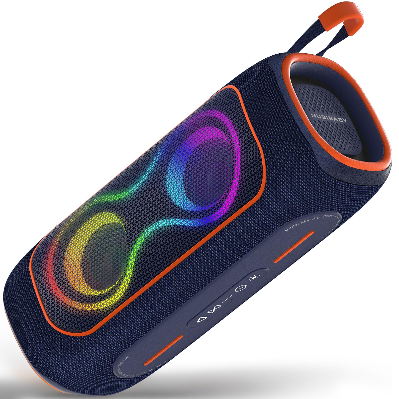 MusiBaby Portable Bluetooth Speakers with Lights, 80W Loud Outdoor Wireless Speaker with Stereo Sound, IPX5 Waterproof, 24H Playtime, BT 5.3, FM, for Home/Travel/Praty Valentines Gifts (Blue)