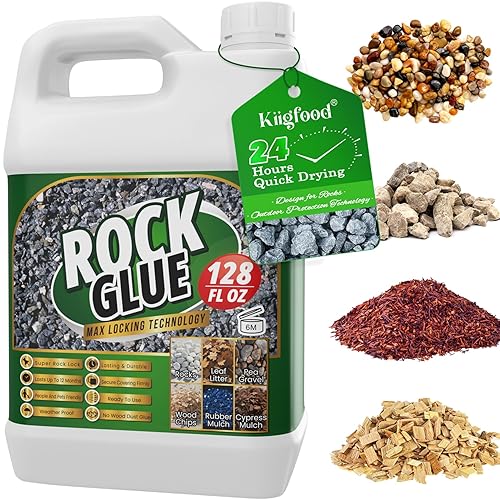 Rock Glue - 1 Gallon Fast-Dry Mulch Glue for Landscaping, Ready-to-Use, Weather-Resistant, Gravel Binder for Stones, Pea Gravel, Pebbles, Outdoor Rock Stabilizer for Driveways, Garden, Yards, Patios
