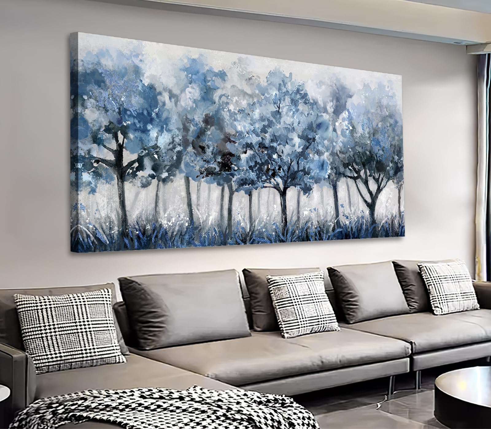 yearainn Abstract Forest Canvas Wall Art - Blue Trees Pictures Navy Botanical Painting Wall Decor Minimalist Modern Printing Artwork for Living Room Bedroom Home Office Decorations 20" x 40"