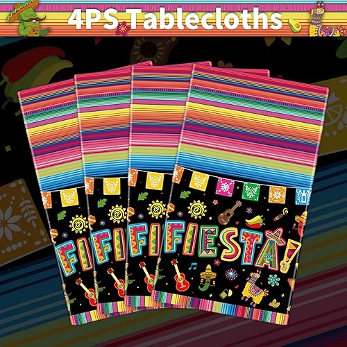 Miniatura 2 de Paquete de 4 manteles de fiesta mexicana con estampado de Cinco de Mayo, mantel de fiesta de noche de taco, mantel con temática mexicana,