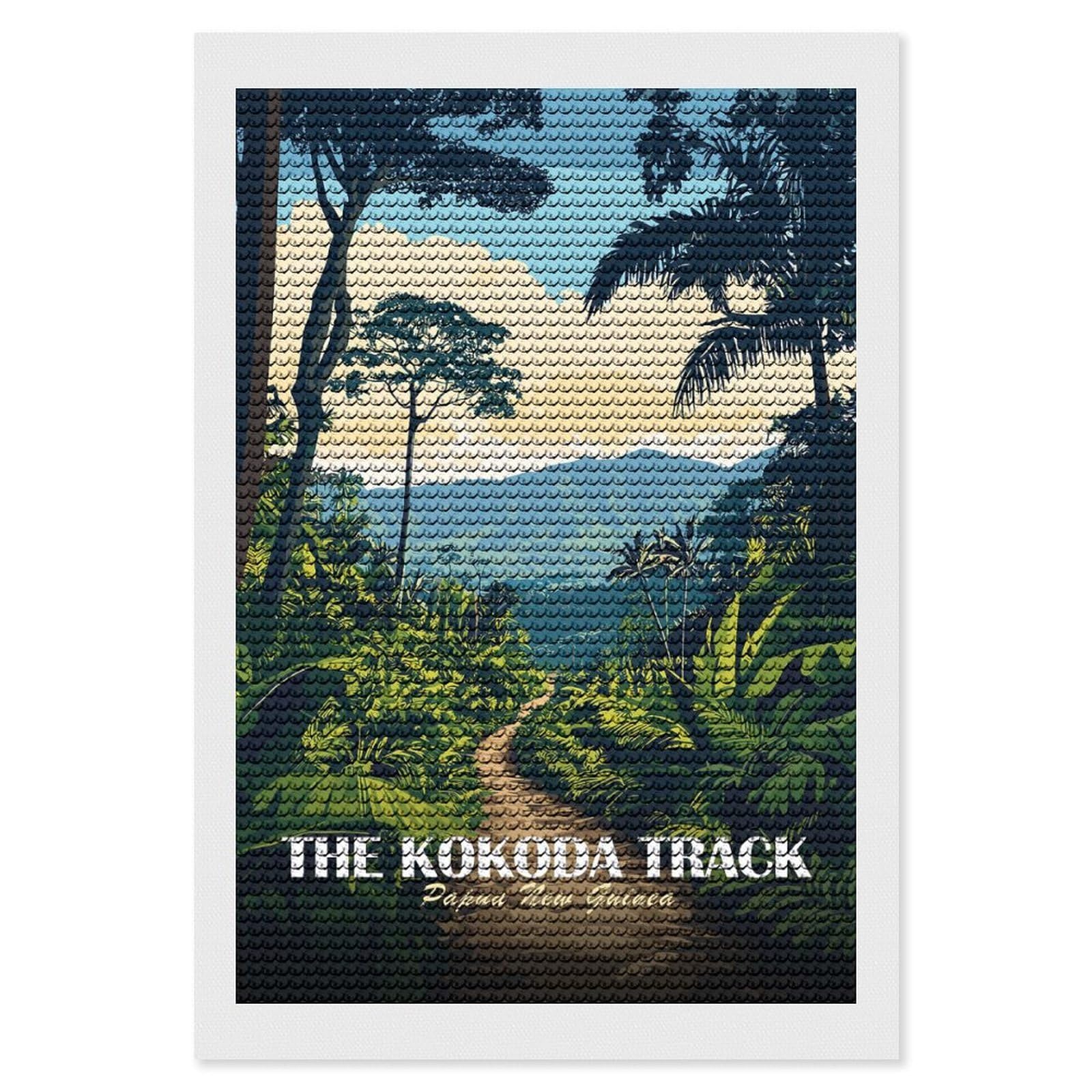 Junmoney The Kokoda Track, Papua New Guinea 5D Diamond Painting Kit 8"x12", Relaxing DIY, Mindful Craft Project, Full Kit Included, Thoughtful Present