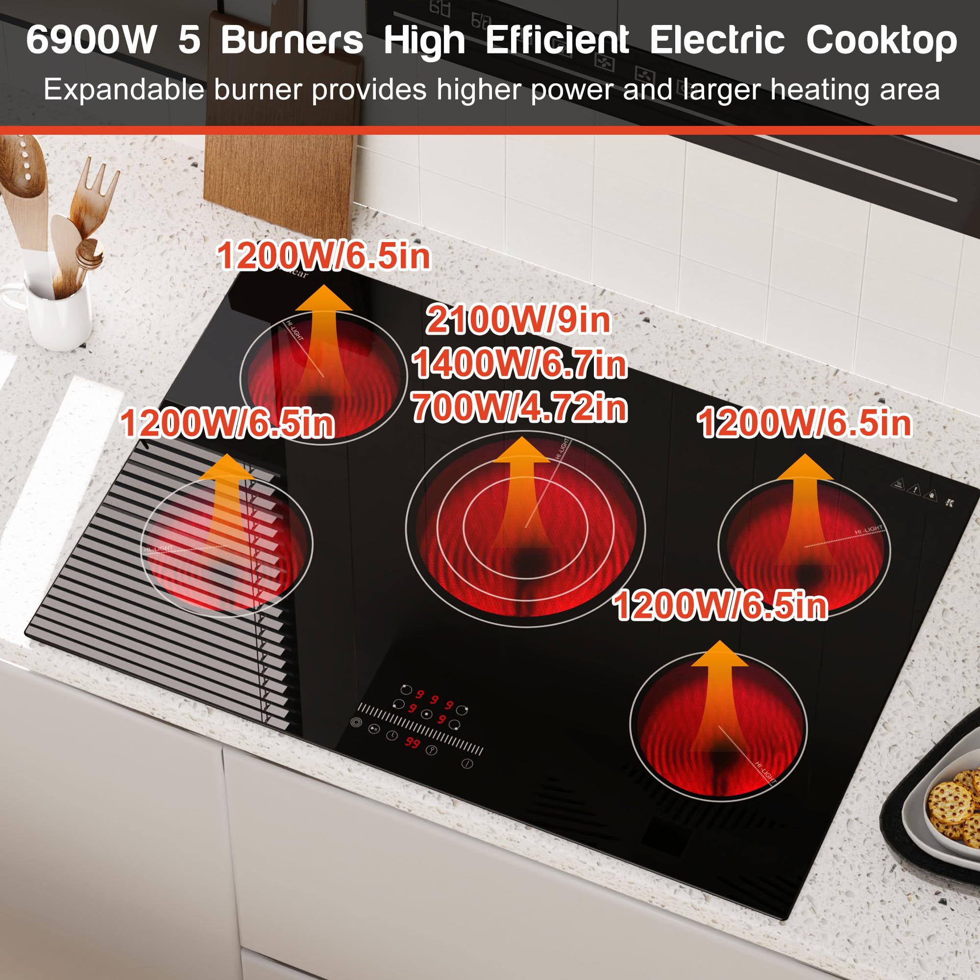 Snapklik.com : Electric Cooktop 30 Inch, 5 Burners Electric Stove Top ...