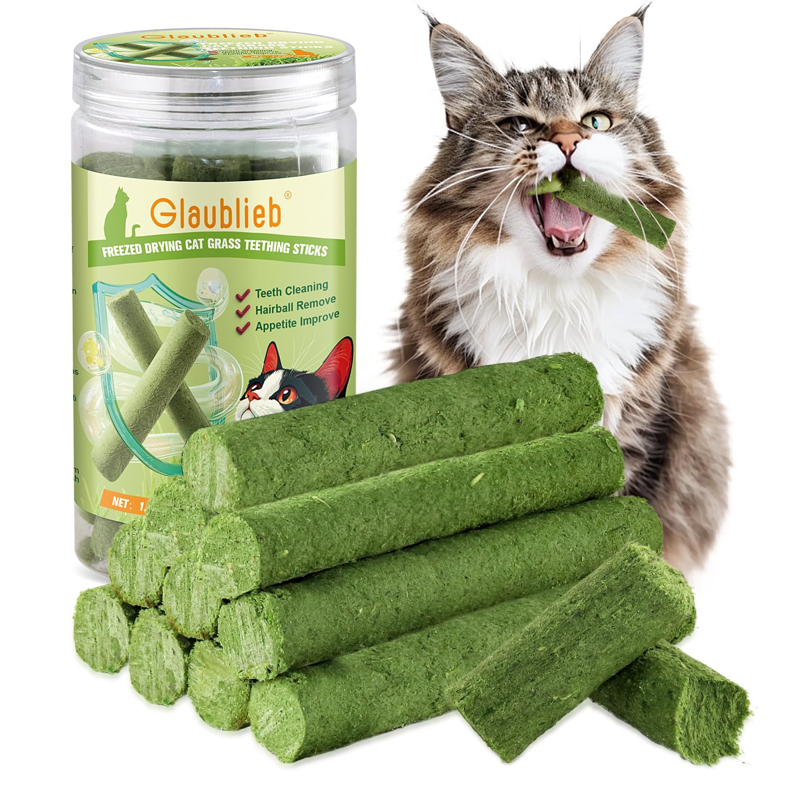 Katzengras Snack, Katzengras Sticks Natürlich Getrocknet Snacks für Katzen für Haarballenentfernung und Zahnpflege, Katzenminze, Cat Grass Stick (50g)