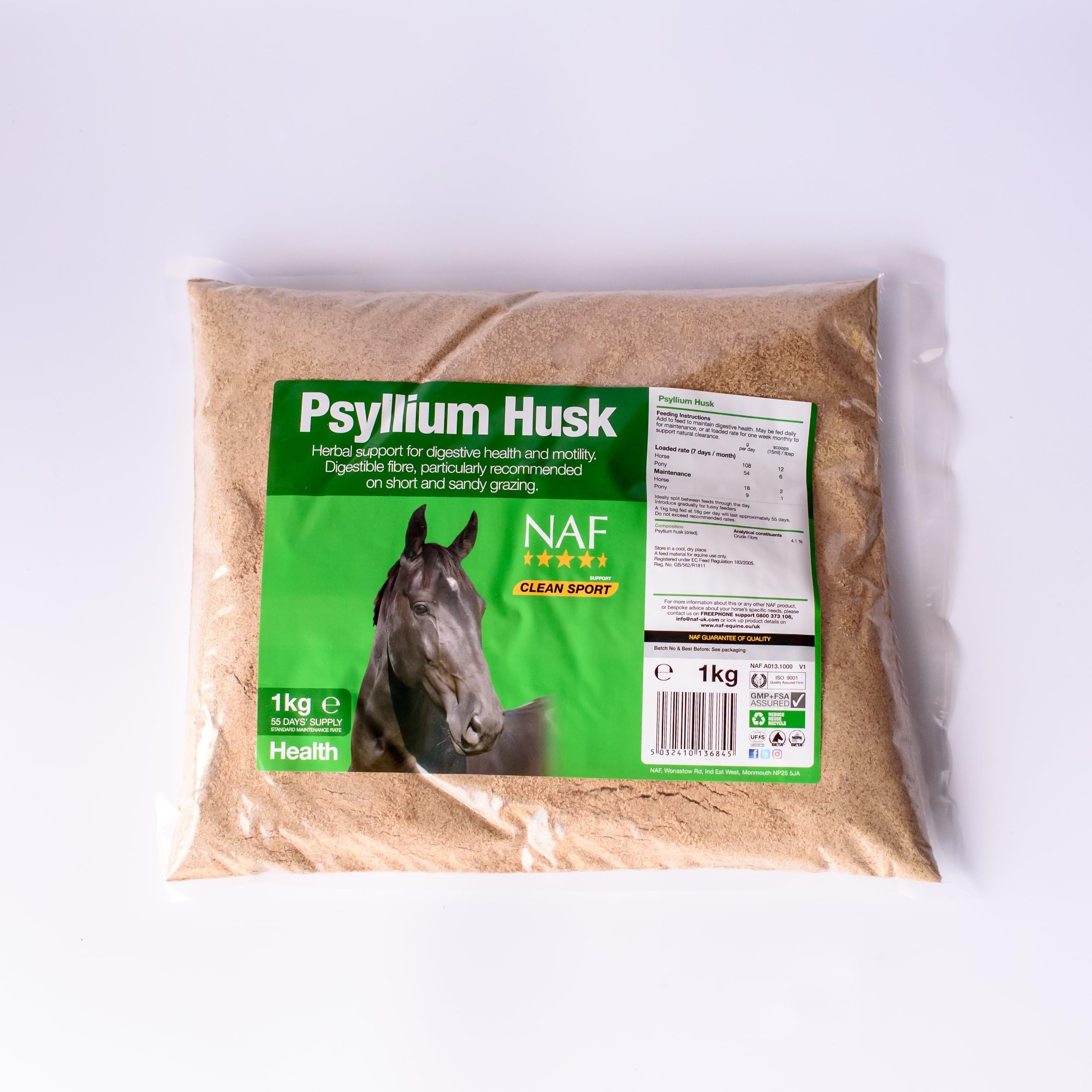 NAF Flohsamenschalen-Pulver 1 kg – Verdauungsunterstützung für Pferde & Ponys | Natürliches Ballaststoff-Ergänzungsfutter zur Sandausscheidung & Darmgesundheit auf sandigen Weiden