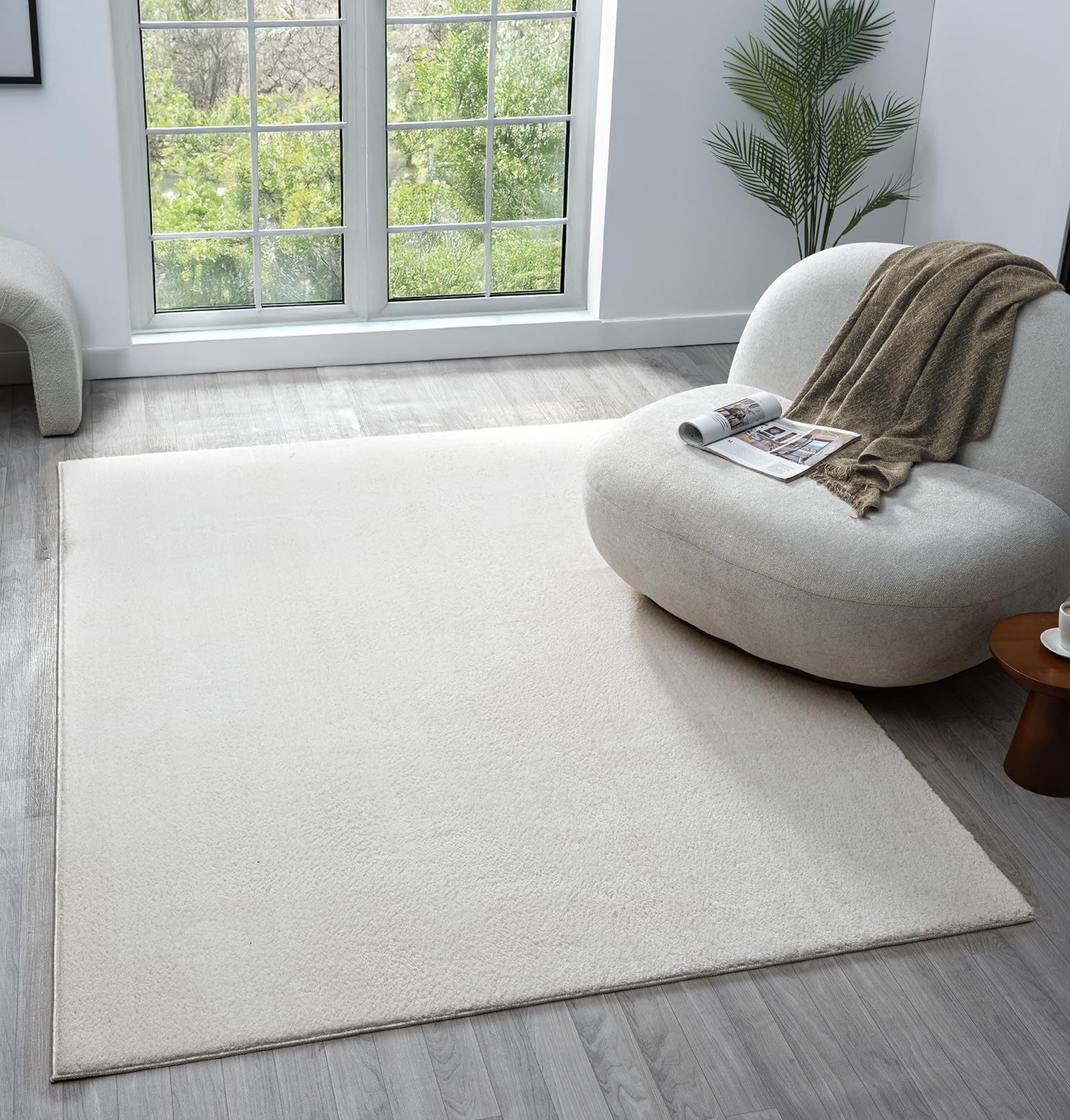 Comfy Washable Modern Living Room Rug Polyester Plain Indoor Area Rug with Low Pile - Anti-Slip Felt Backing SuperSoft Carpet Bedroom-Hallway, Cream, 80x120 cm