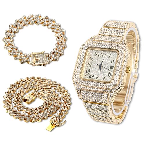 Diamond Watch for Men Guys - Square Dial - Iced
