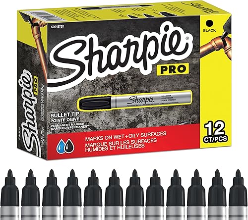 Sharpie Pro Industrial Strength Marcadores permanentes con punta de bala, tinta negra, 12 unidades