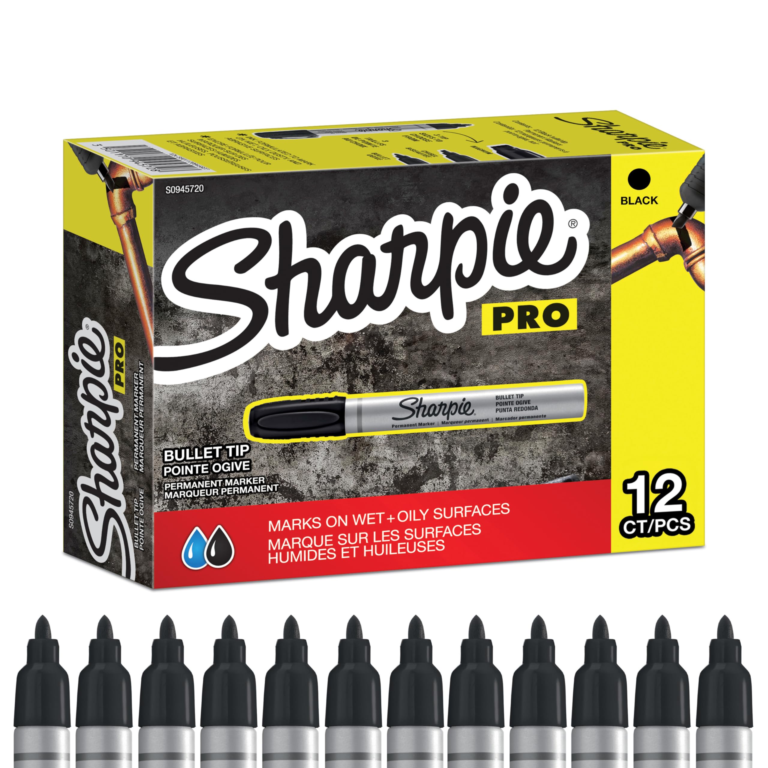 Sharpie Permanent Marker mit Metallgehäuse | kleine Patronenspitze | schwarze Tinte | 12 Stück