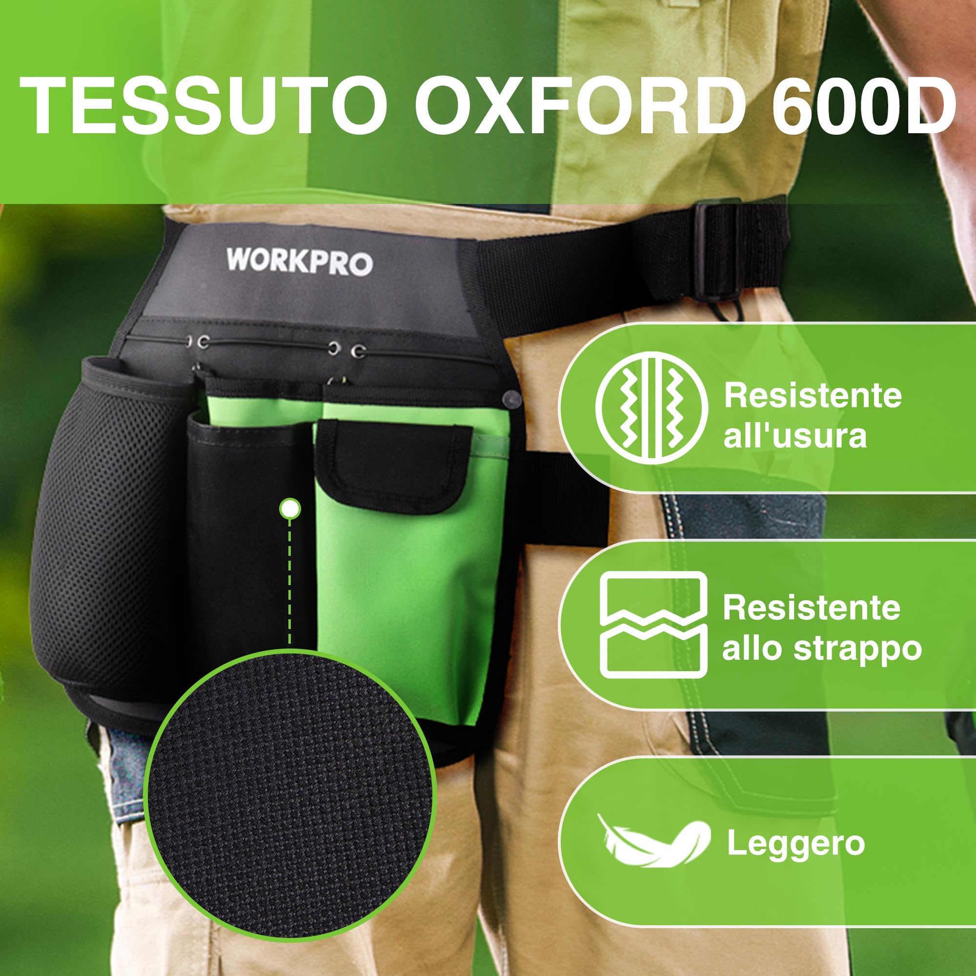 WORKPRO Cintura da Giardinaggio, Borsa Attrezzi da Giardino con 5 Tasche e Cintura Regolabile, Borsa da Giardinaggio per Donne e uomini, Ottimi Regali da Giardinaggio per Falegnami e Giardinieri