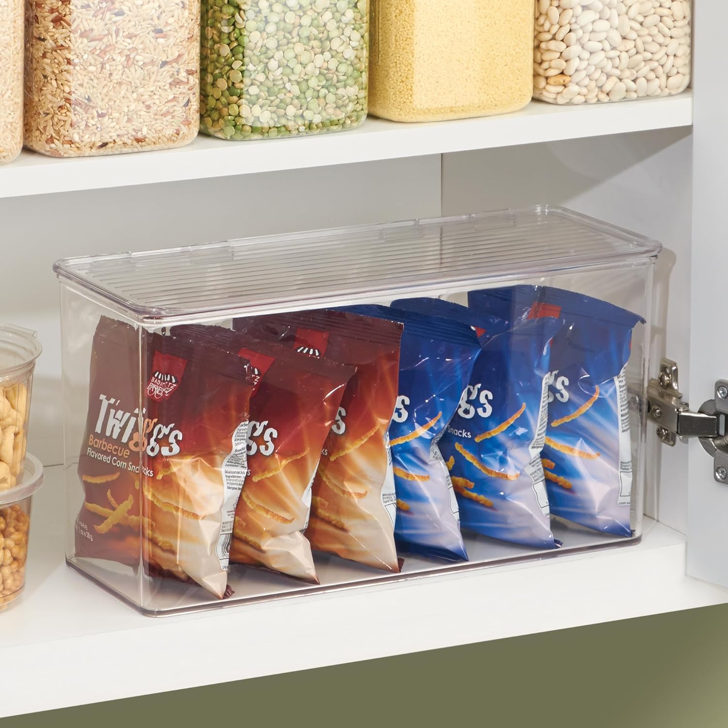 iDesign Plastic Stackable Hinged-Lid Pantry or Kitchen Storage Box - Set of 4 - Clear