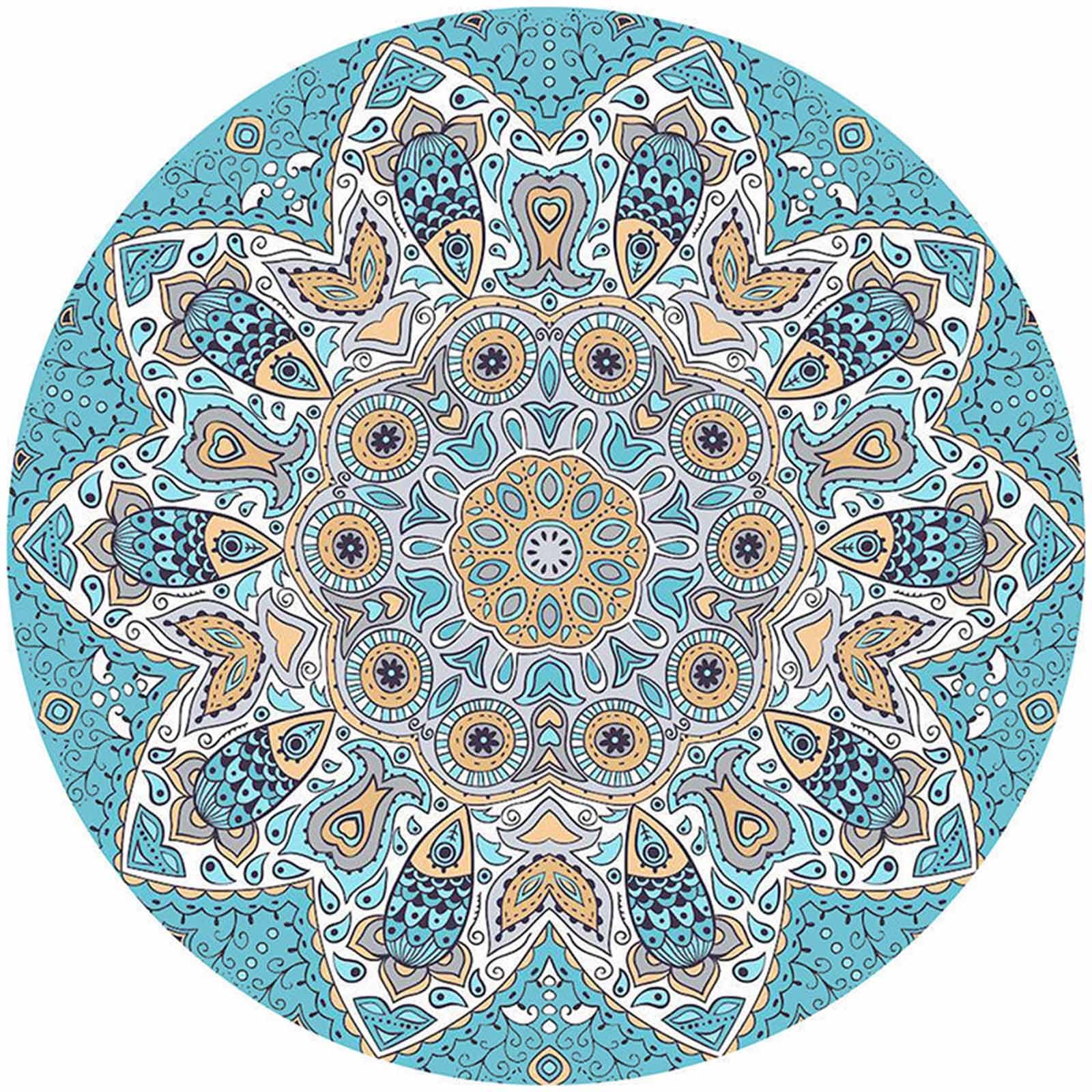 Tapis Traditionnels pour Chambre à Coucher Cercle Bleu Beige 60cm 80cm 100cm 120cm 140cm 160cm 180cm 200cm Luxe Salon Tapis d'entrée