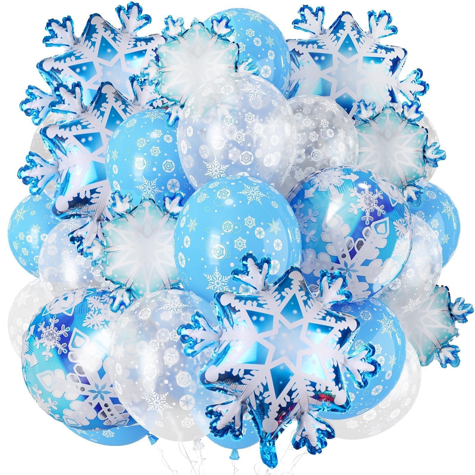 50 Stk Weihnachts Schneeflocken Ballons Set, Blau Silber Schneeflocke Folienballon in verschiedenen Formen und Latex Ballons, Weihnachten Deko Luftballon für Winter Wunderland Party Dekoration
