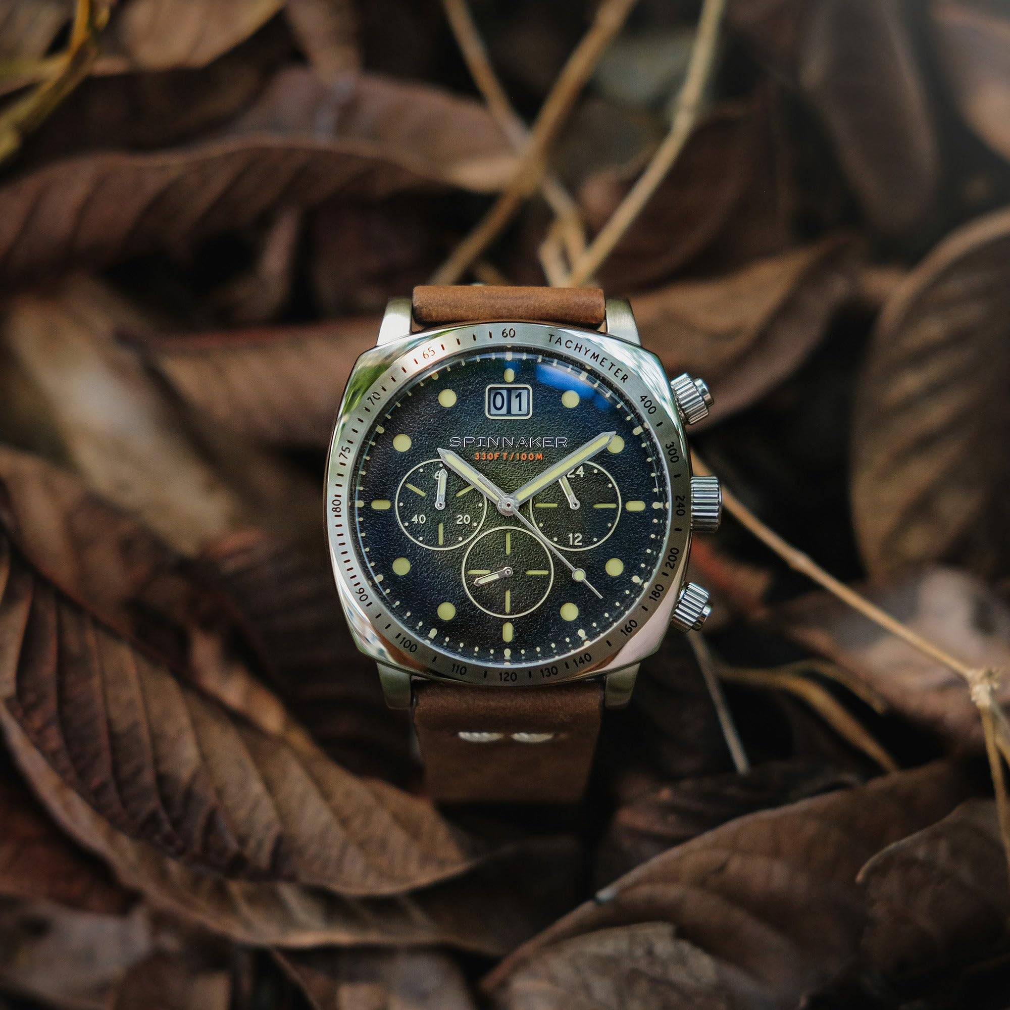 Spinnaker para Hombre 42 mm Hull Cronógrafo Meca-Cuarzo Reloj con Correa de Cuero Genuino SP-5068