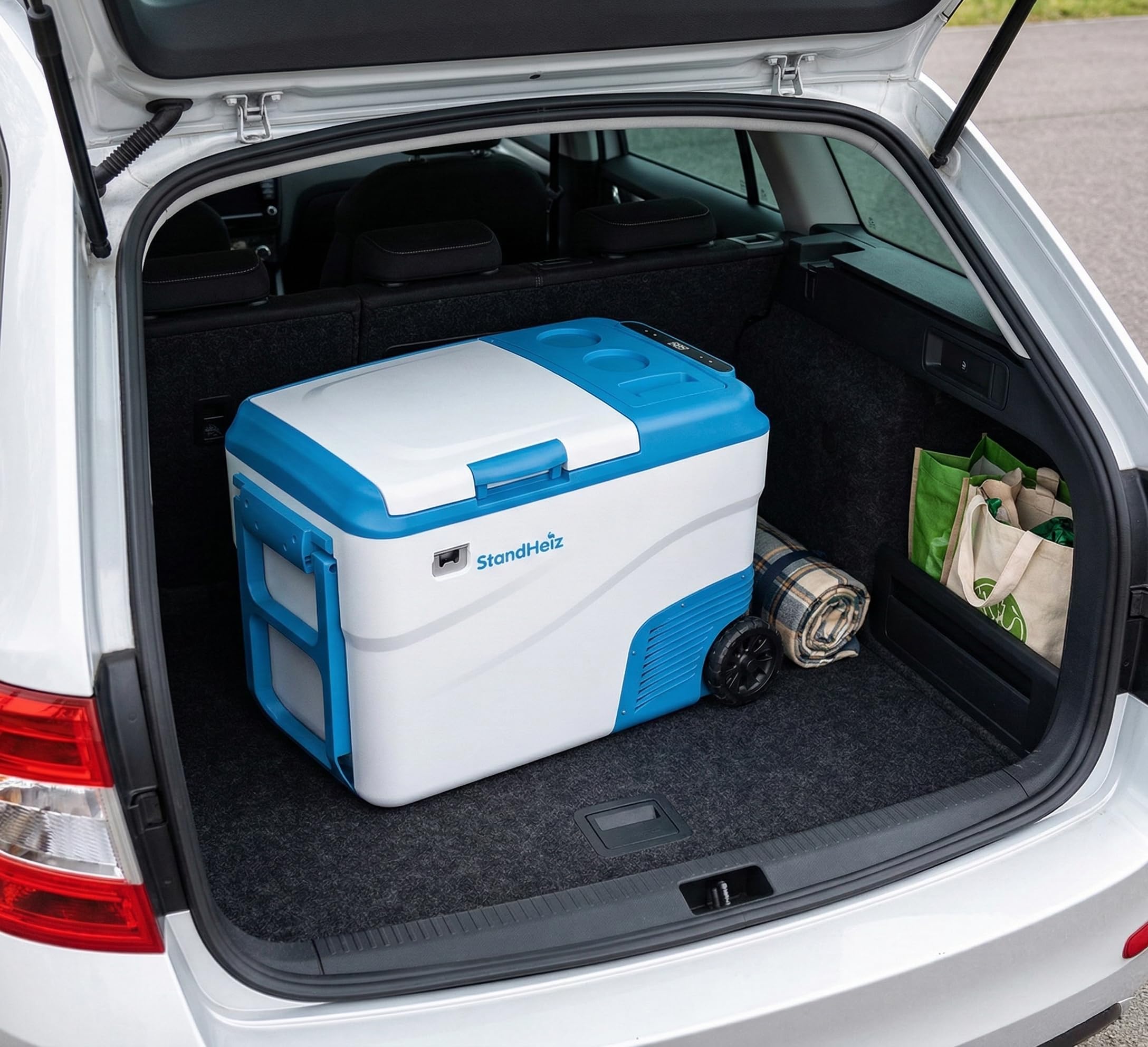 Kompressor Kühlbox 35L Camping Kompressor Kühlschrank 12V zwei Kammern Ideale Lösung für Wohnwagen und Personenkraftwagen, Wohnmobile, PKW LKW mit Gefrierschrank bis -20°C, angetrieben 12V, 24V, 230V