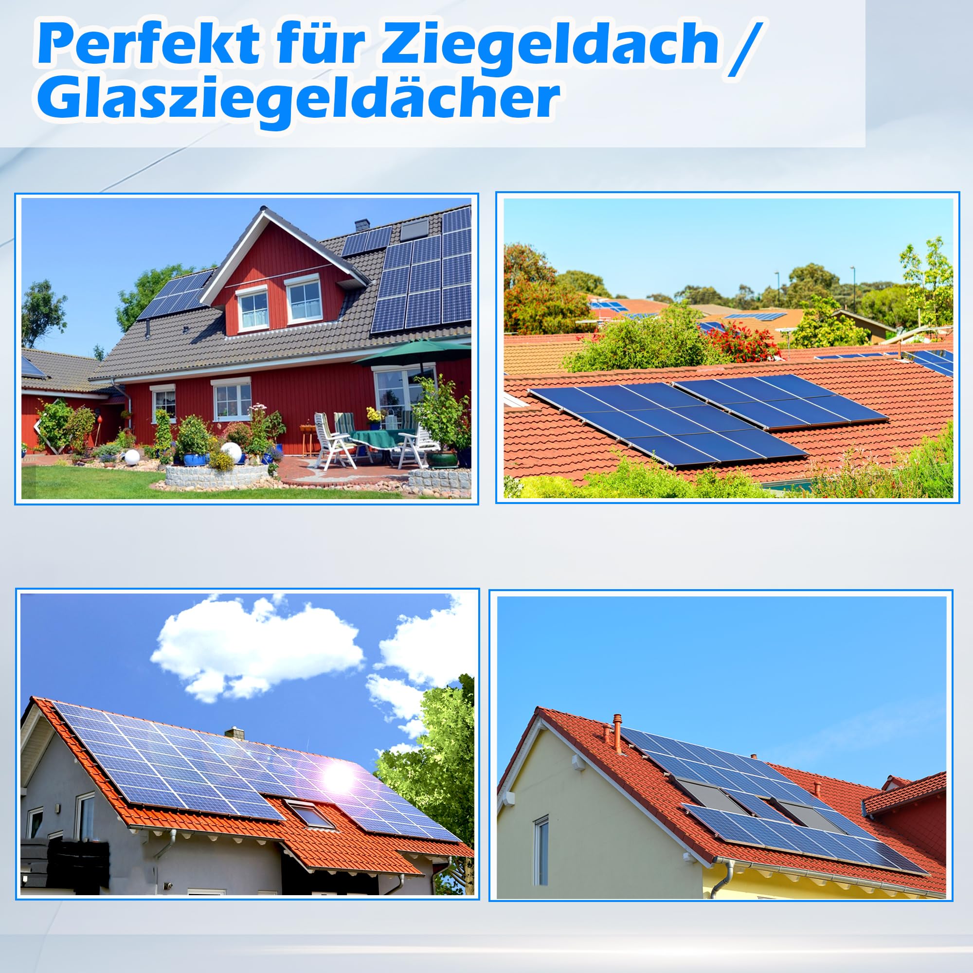 Warmfay Soporte Solar para Techo de Tejas - Juego para 2 Módulos con Perfil de Aluminio de 300 mm y Ganchos Fotovoltaicos - Soporte para Módulo de Techo, Negro