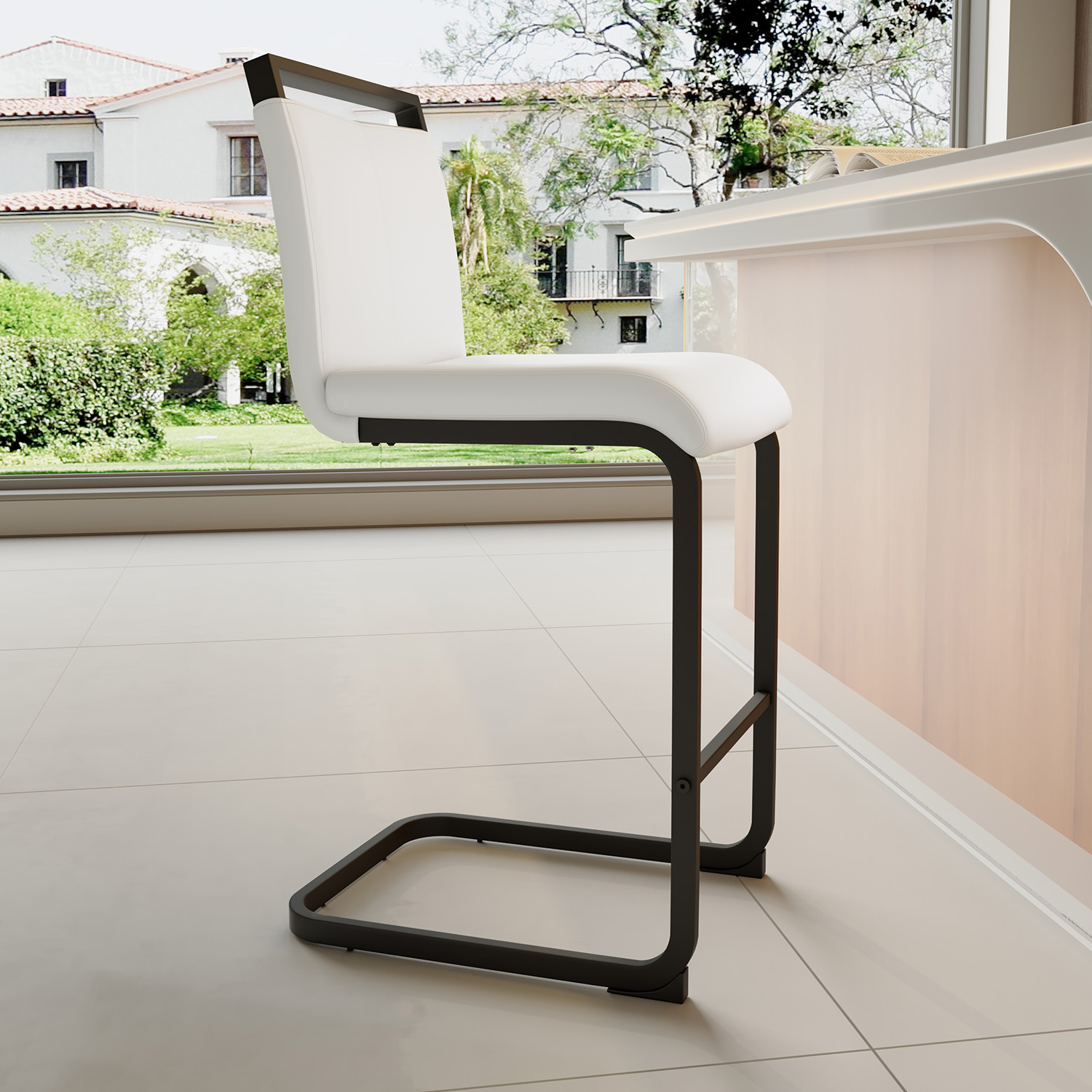 Butacos de Altura para Barra, Juego de 4 Unidades - Butacos Negros para Isla de Cocina, Asiento Tapizado en Cuero Sintético, Ideal para Pub o Cafetería miniatura 7