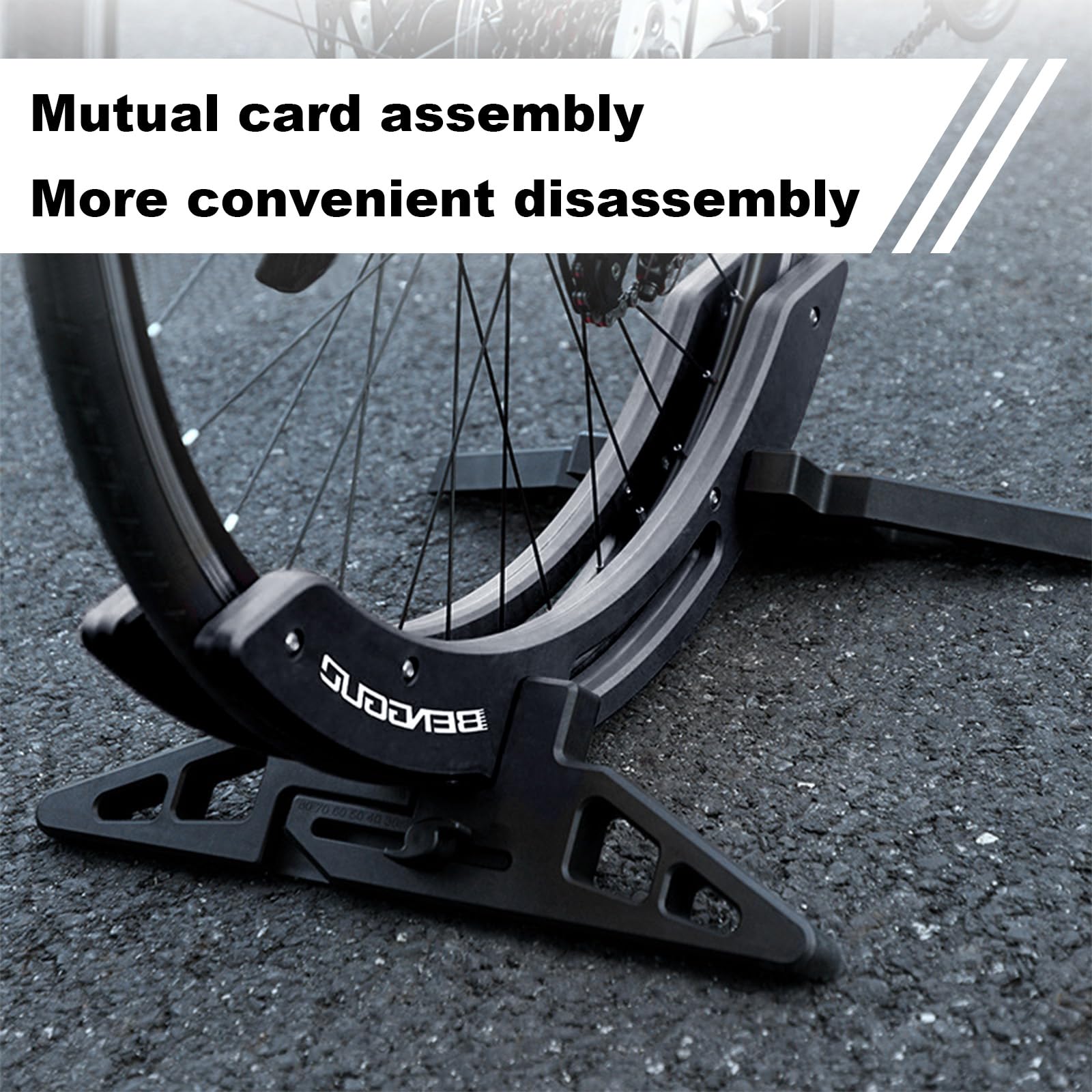 Cavalletto da pavimento per bicicletta, universale, regolabile, per tutti gli pneumatici da 26 – 80 mm di larghezza, per la conservazione di biciclette da corsa e MTB in interni (nero)