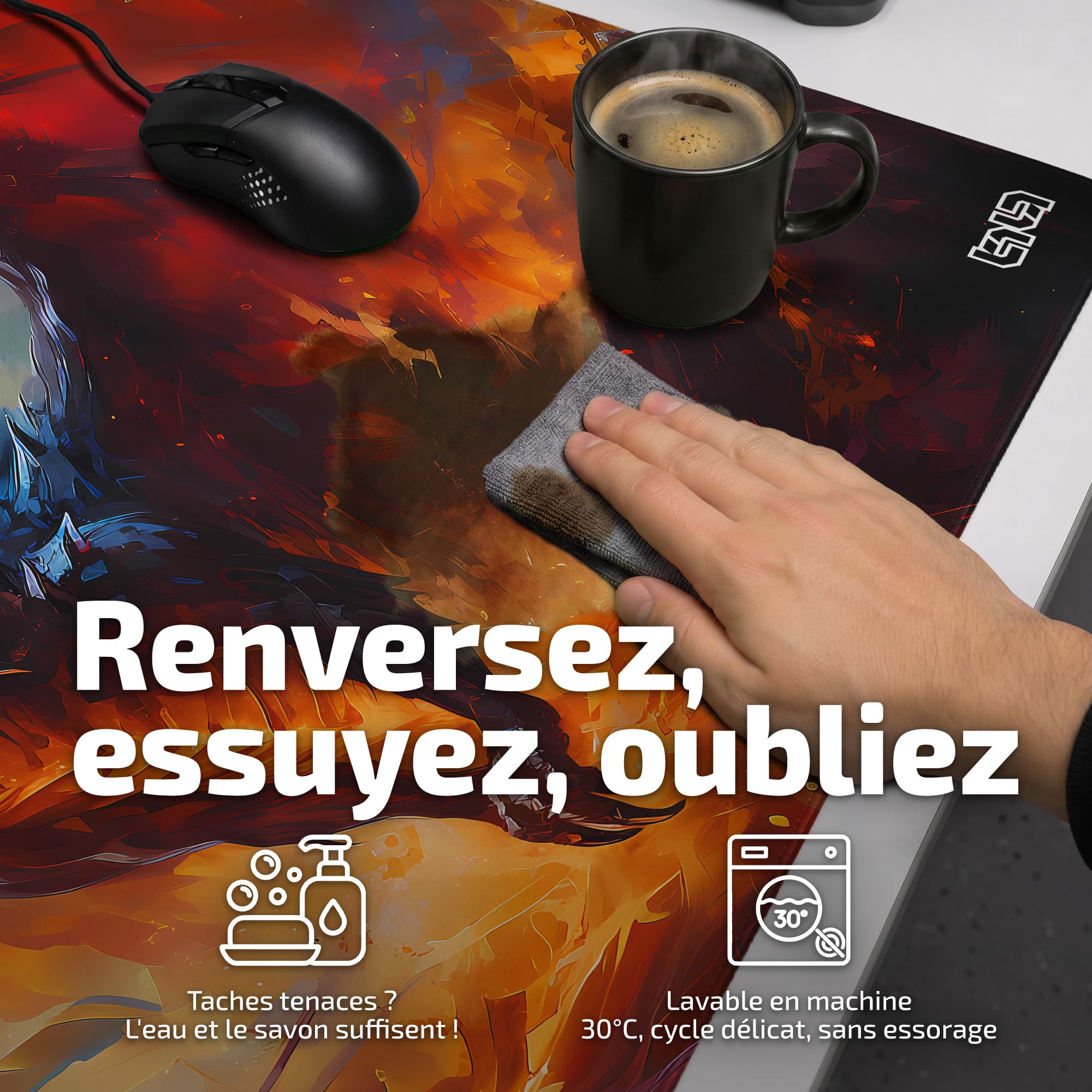 Tilt Grand Tapis de Souris Gamer XXL 100x50 cm | Tapis de Bureau Gaming Anti-Dérapant | Mouse Pad Imperméable pour PC et Accessoires Gaming | Tapis de Clavier (Dragon's Wrath)
