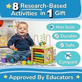 Toyventive Wooden Kids Baby Activity Cube - Girls Gift Set | 1st Birthday Gifts Toys for 1 One, 2 Year Old Girl | Developmental Toddler Educational Learning Girl Toys 12-18 Months | Bead Maze