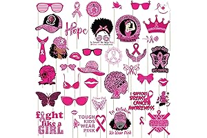 40 Pcs Breast Cancer Awareness Party Photo Booth Props with Stick