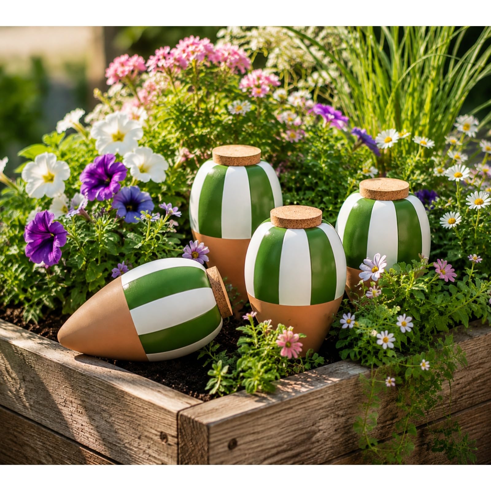 Riego automático para Plantas Interior, Conos de Riego de Terracota 4Pcs, Regadera Plantas, Dispensador de Agua autorriego para macetas-Globos de Riego Goteo para Vacación Balcón (Verde)