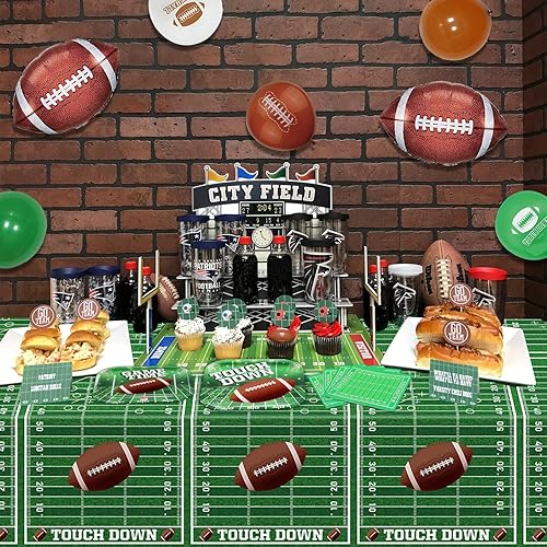 Miniatura 6 de Manteles de fútbol, paquete de 4 manteles rectangulares para mesa de fútbol, para decoración de supertazón, fiesta de fútbol para el portón trasero,