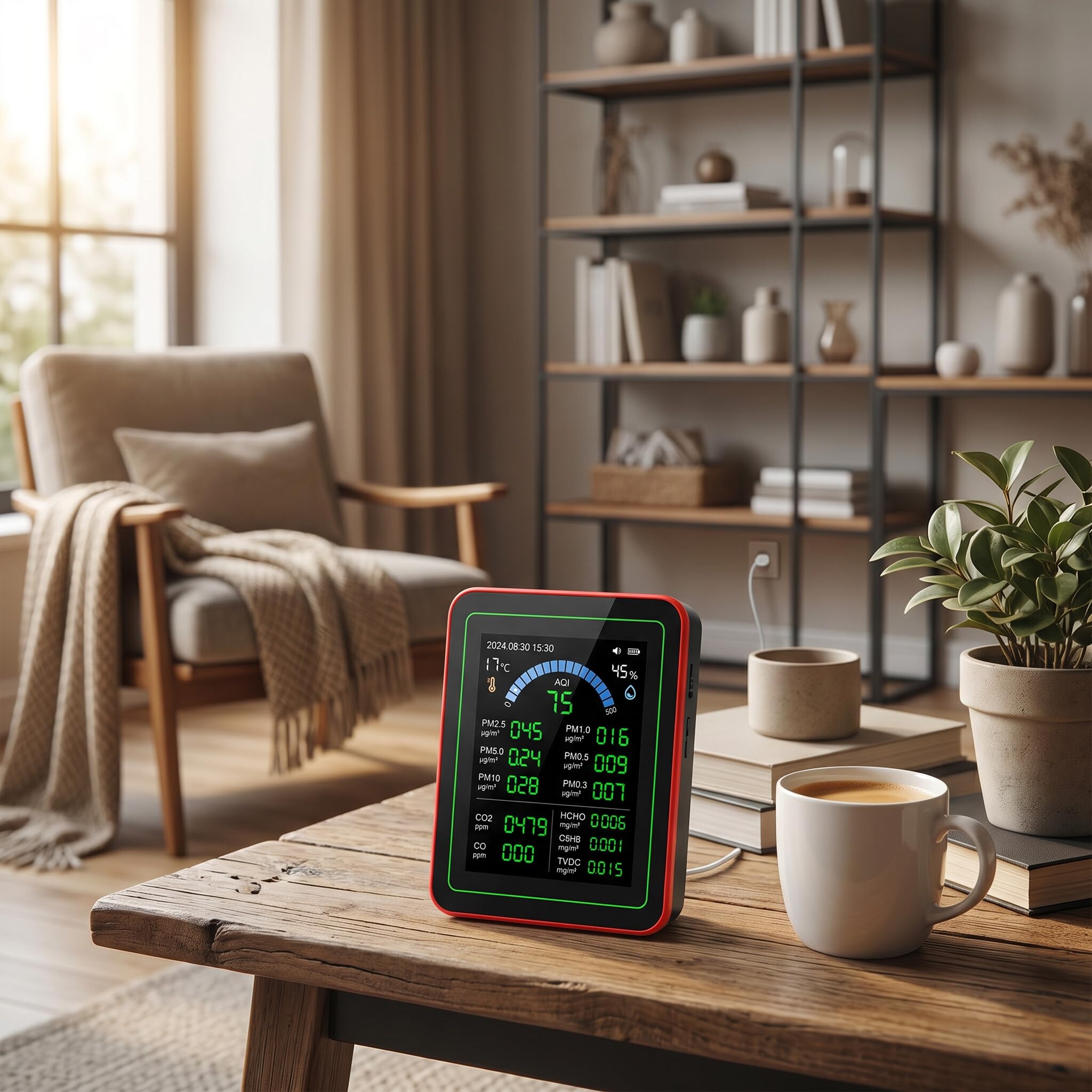 Misuratore Qualità Aria per Casa 18 in 1 CO2 PM2.5 Temperatura Umidità con Batteria e Memoria Dati