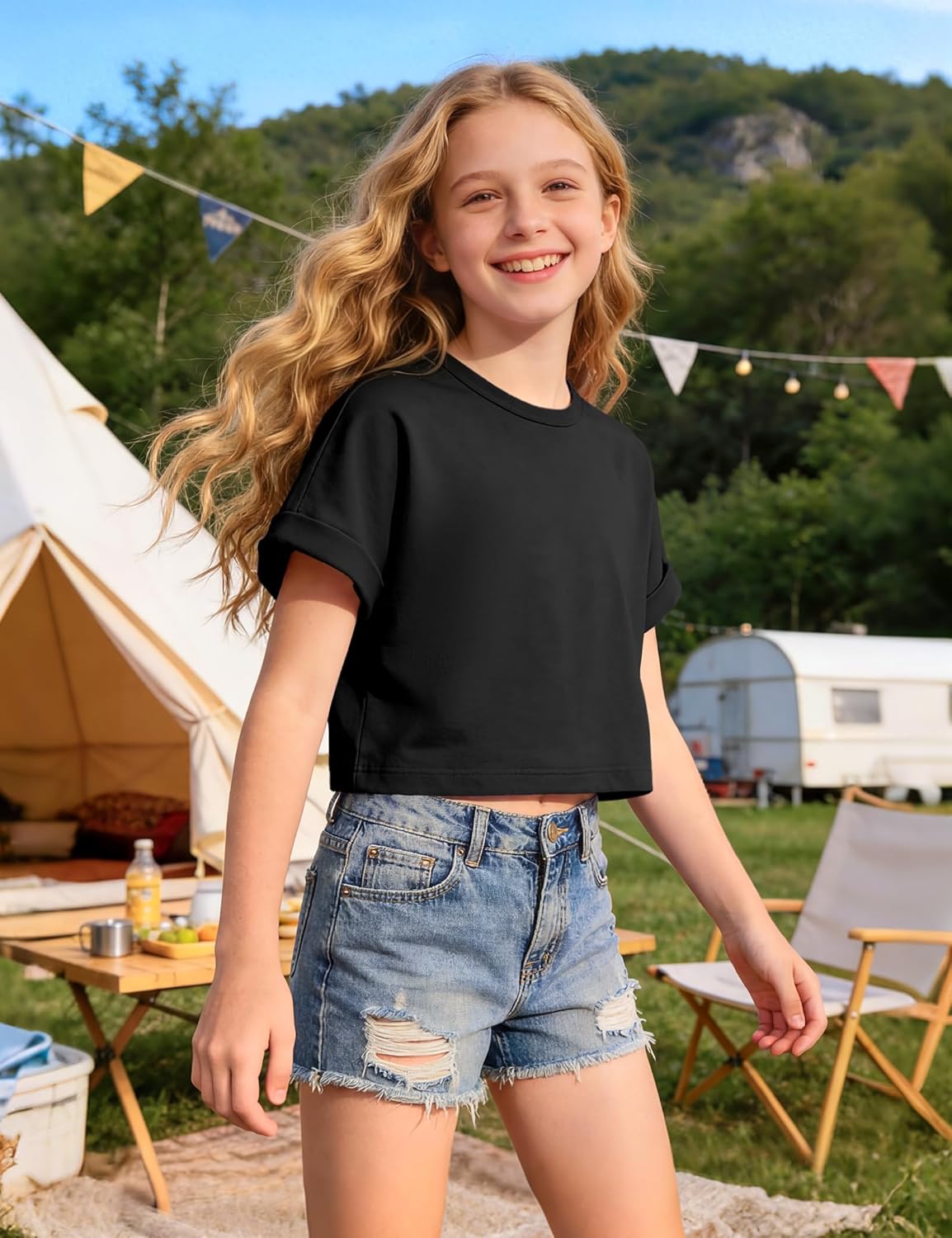 Girls Crop Tops Short Sleeve T-Shirts for Girl Crew Neck Basic Tee Size 7-14 Years - Image 3