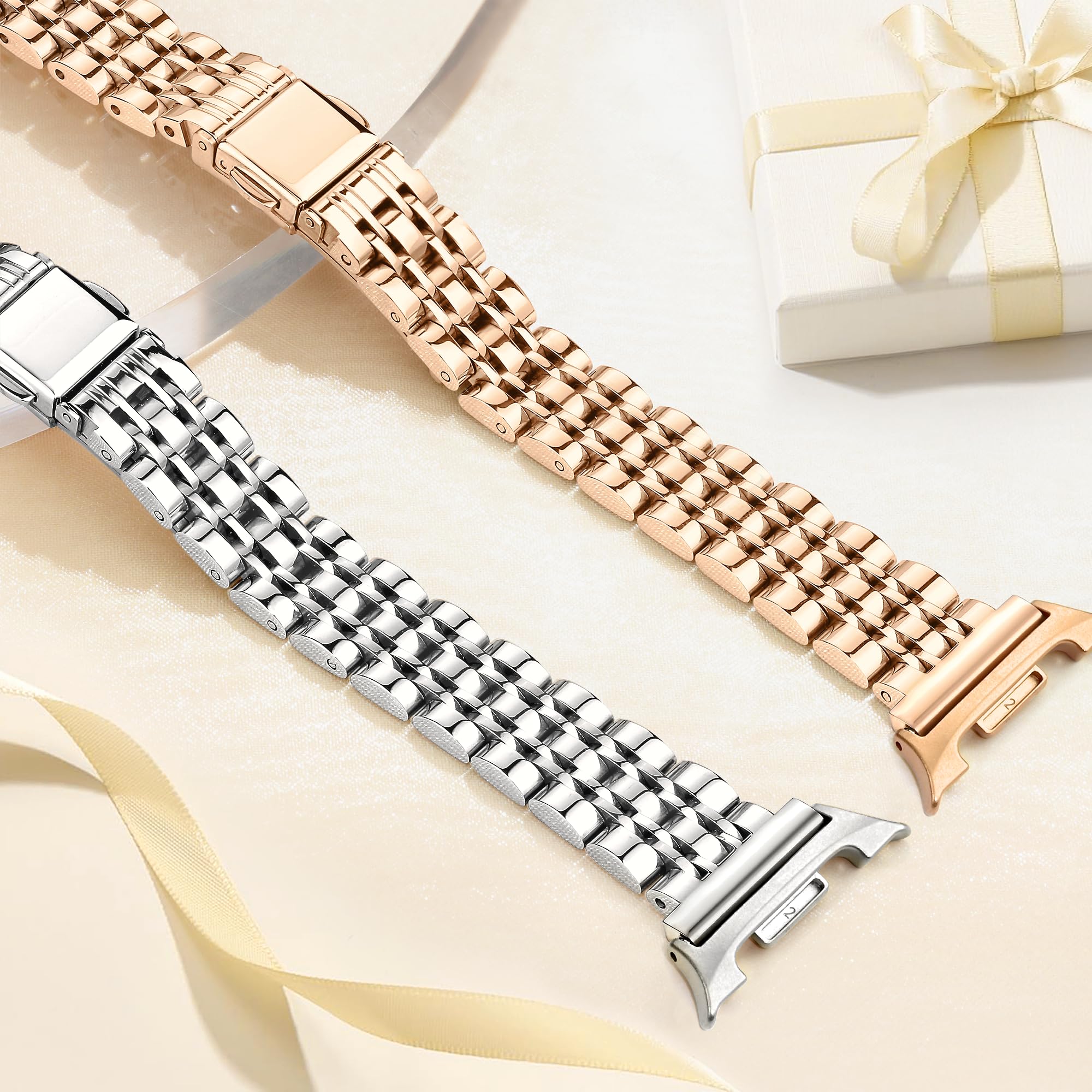 Correa de metal y carcasa compatible con Samsung Galaxy Watch 9/8 40 mm 44 mm, fina y elegante pulsera de metal de acero inoxidable con funda protectora de policarbonato, para mujer