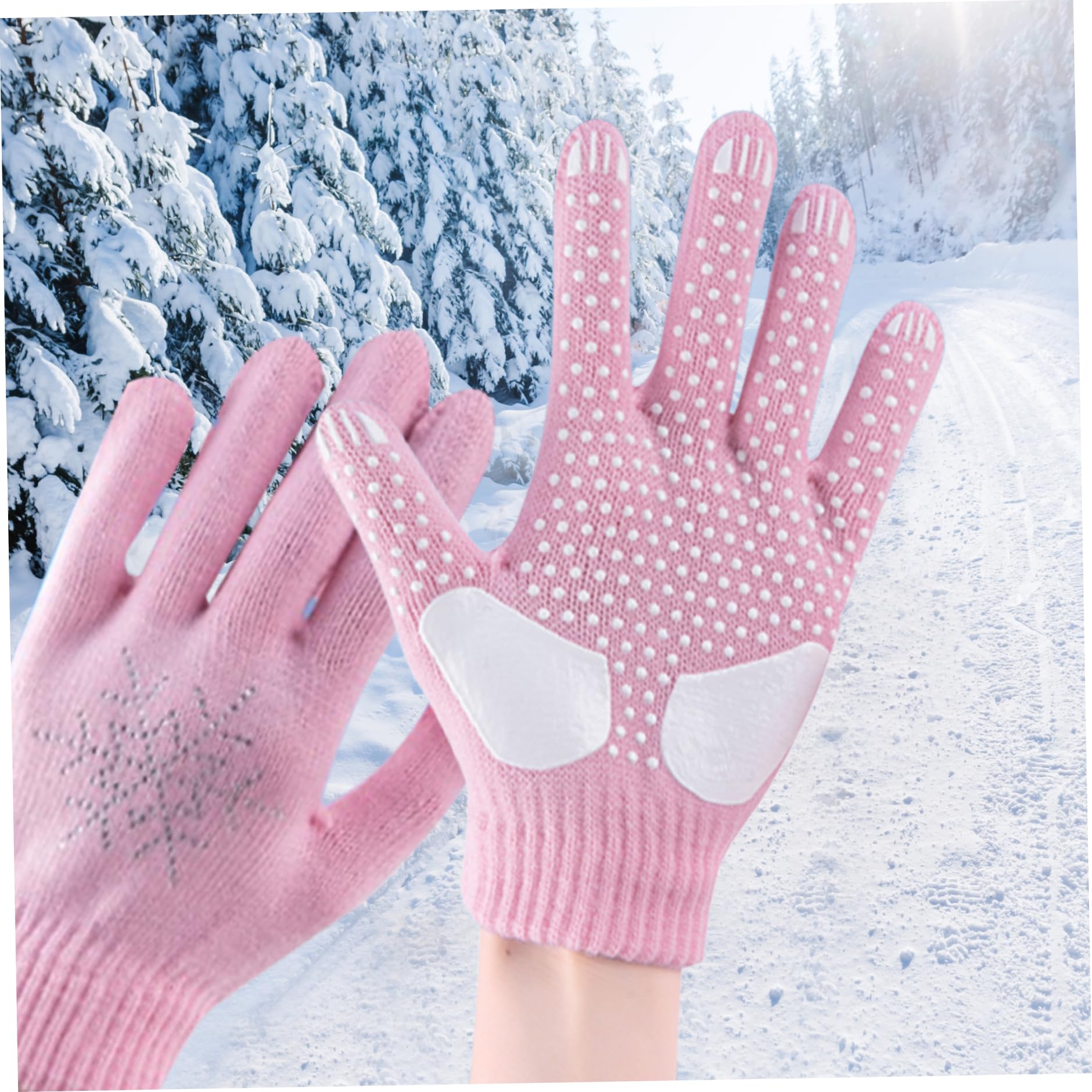 Gants de Patinage Artistique Antidérapants Épais Tricotés Flocons de Neige Strass Chauds pour Cyclisme Randonnée